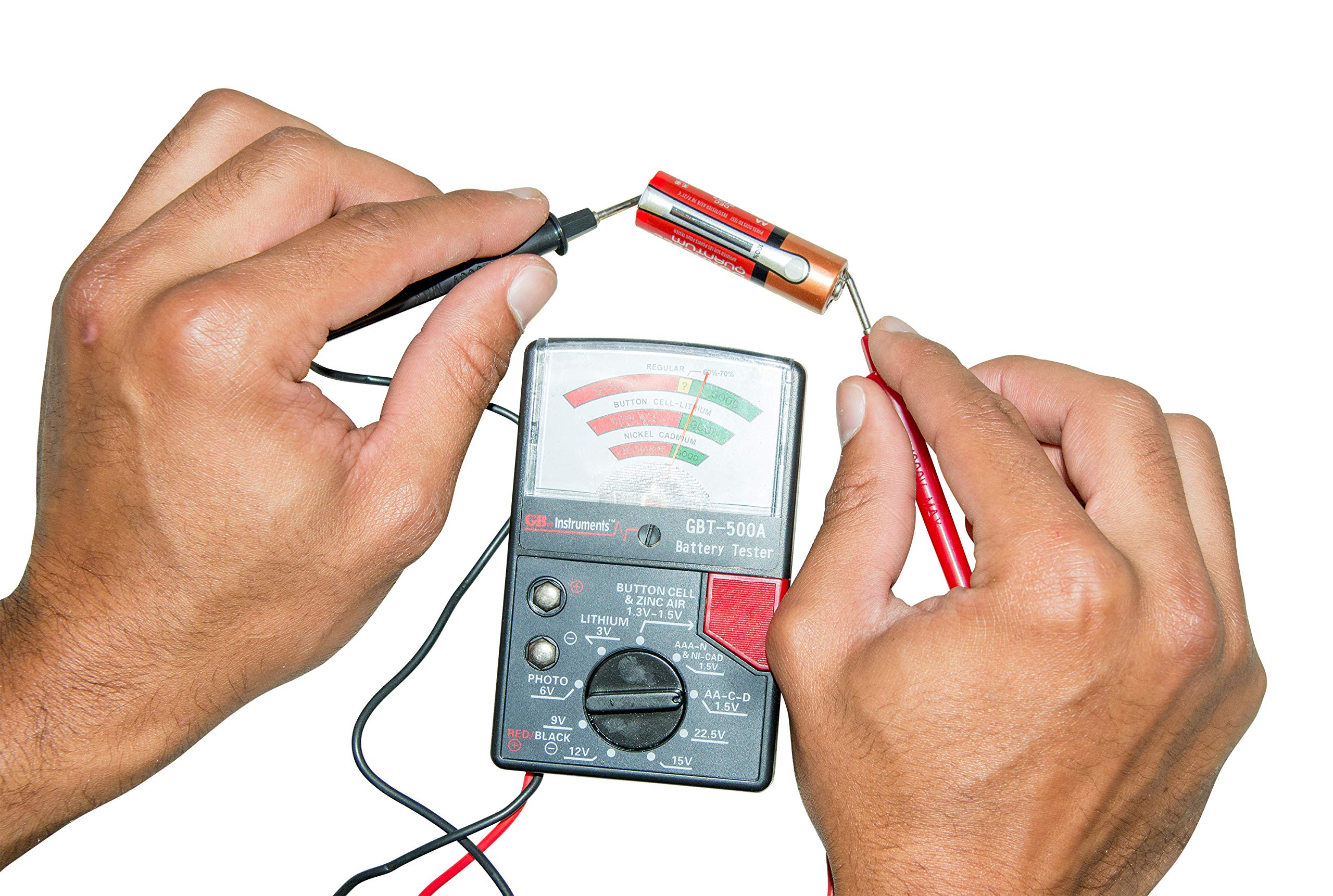 Gardner Bender Gbt 500A Analog 1.5 V Button Cell/22.5 Photo/Aa/Aaa/12 V/9 V/Lantern Cells & More, Leads Battery Tester,14 Batter