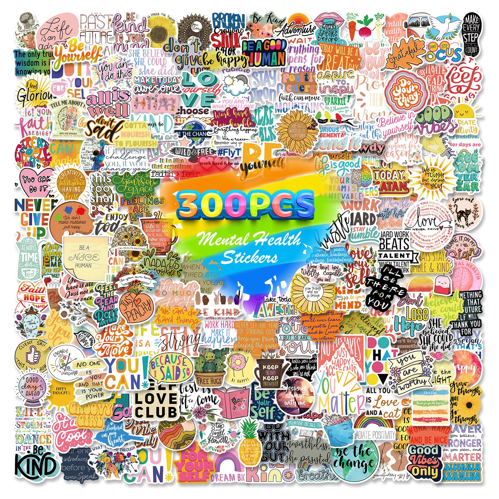 300Pcs Mental Health Inspirational Stickers For Laptop, Motivational Quotes Decals, Positive Words Stickers For Water Bottles, W