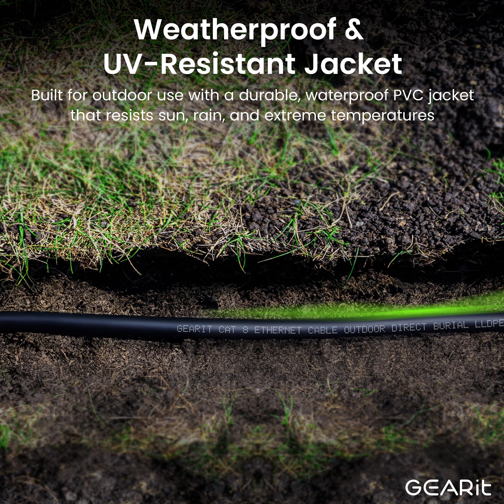 Gearit Cat8 Outdoor Ethernet Cable (60 Feet) Waterproof, Direct Burial, In-Ground, Lldpe Uv Jacket, Pure Copper, 26Awg, 40Gbps 2
