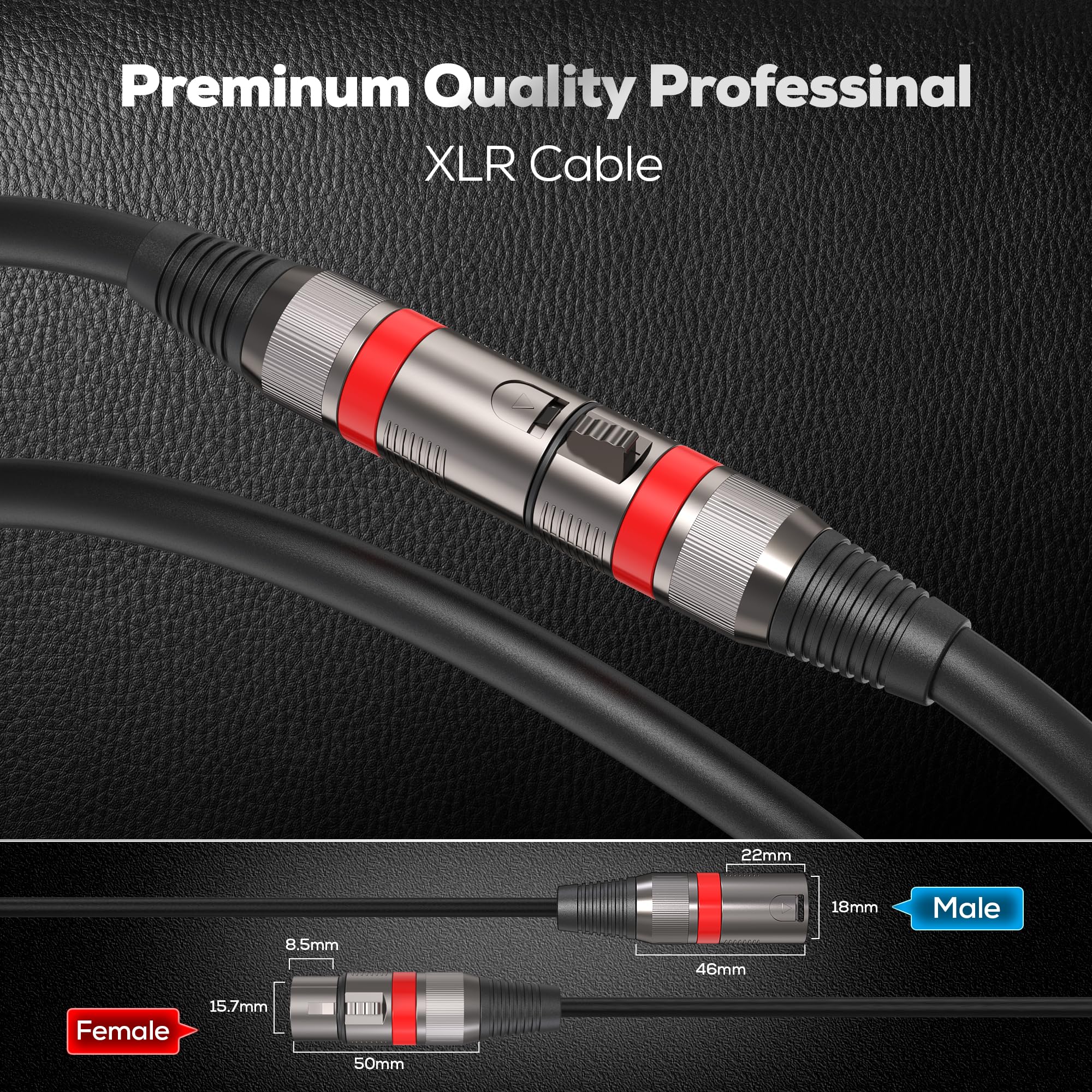 Xlr Cables 50Ft/16M 2 Packs, Premium Heavy Duty Balanced Microphone Cable With 3 Pin Xlr Male To Female Microphone Cord Connecto
