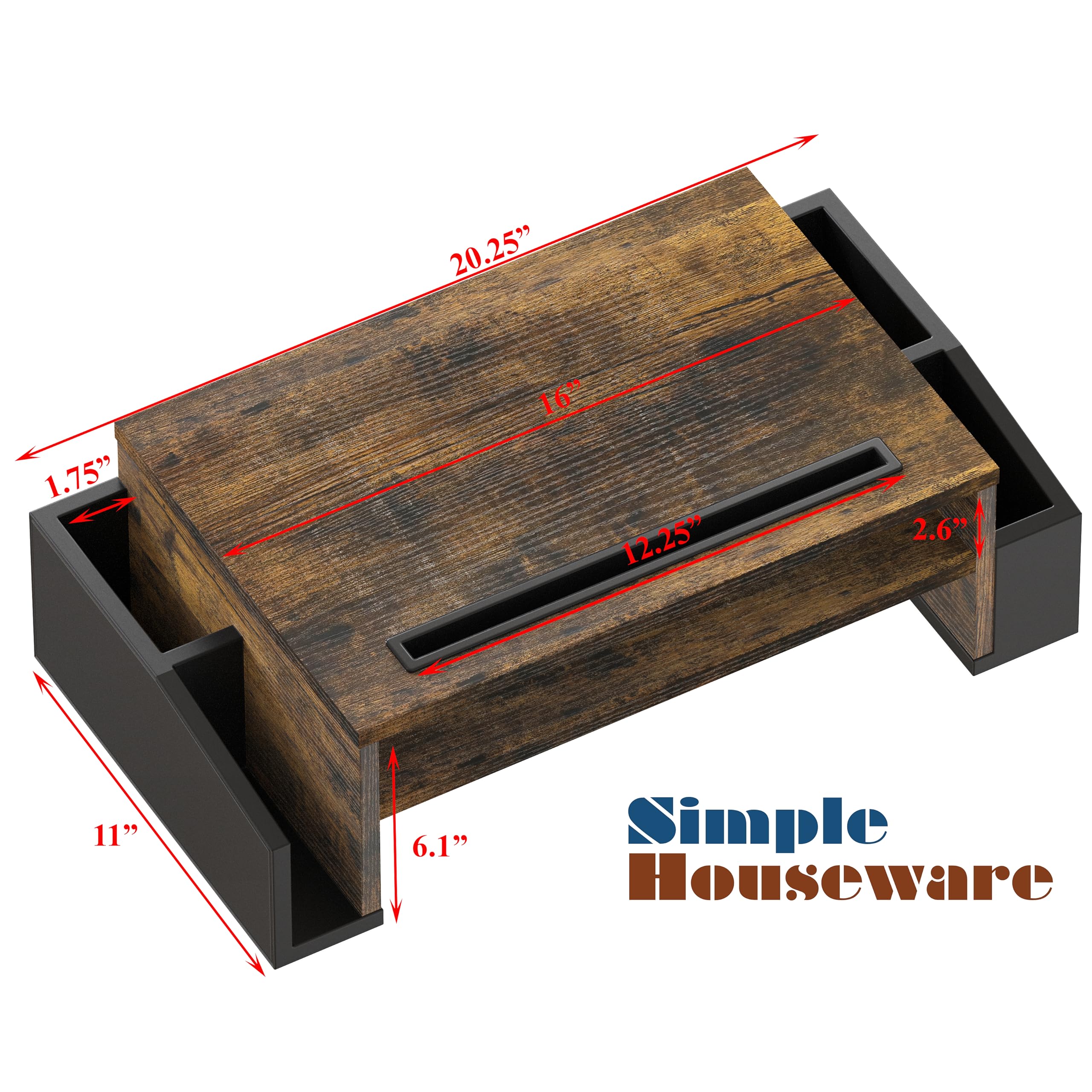 Simple Houseware Desk Monitor Stand Riser, Wood, Rustic Brown, Adjustable Organizer Tray, Model DO-09H-R