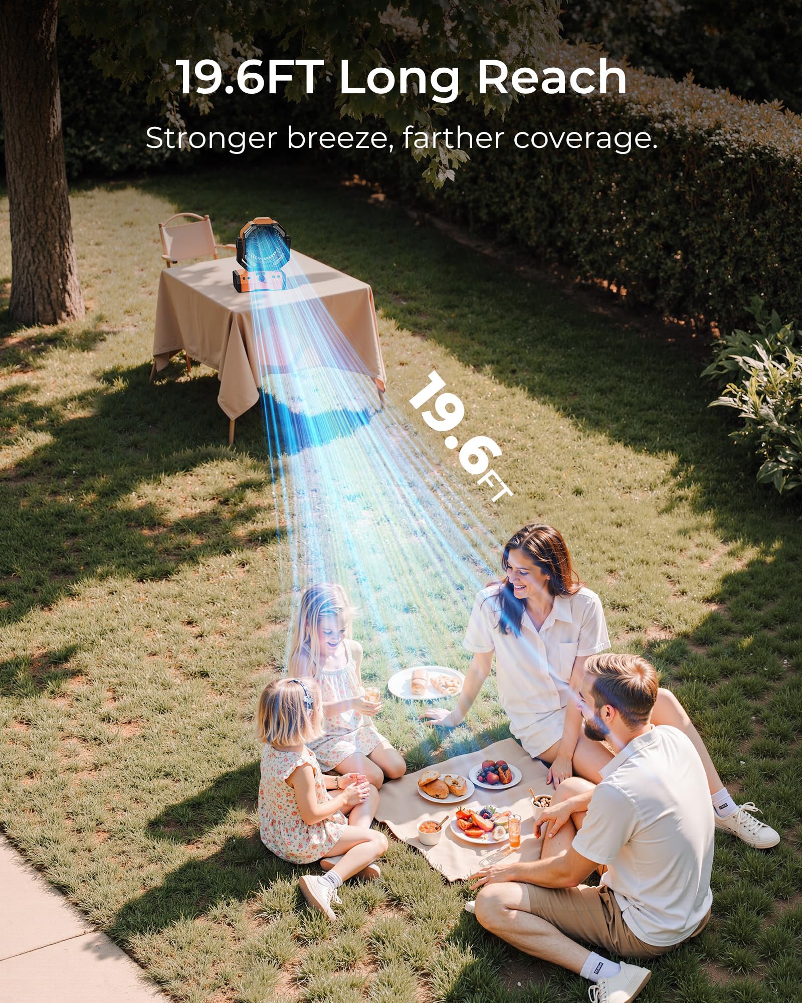 8    Portable Rechargeable Fan, Battery Operated Camping Fan With 27H Work Hours, Remote, Auto Oscillation, Timer, Hook For Rv T