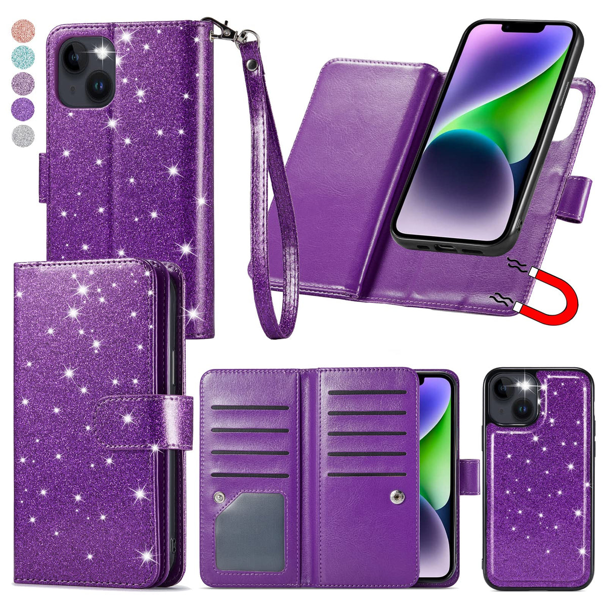 Varikke For Iphone 14 Case Wallet, Iphone 14 Wallet Case For Women With Card Holder & Powerful Magnetic Detachable Case & Strap 