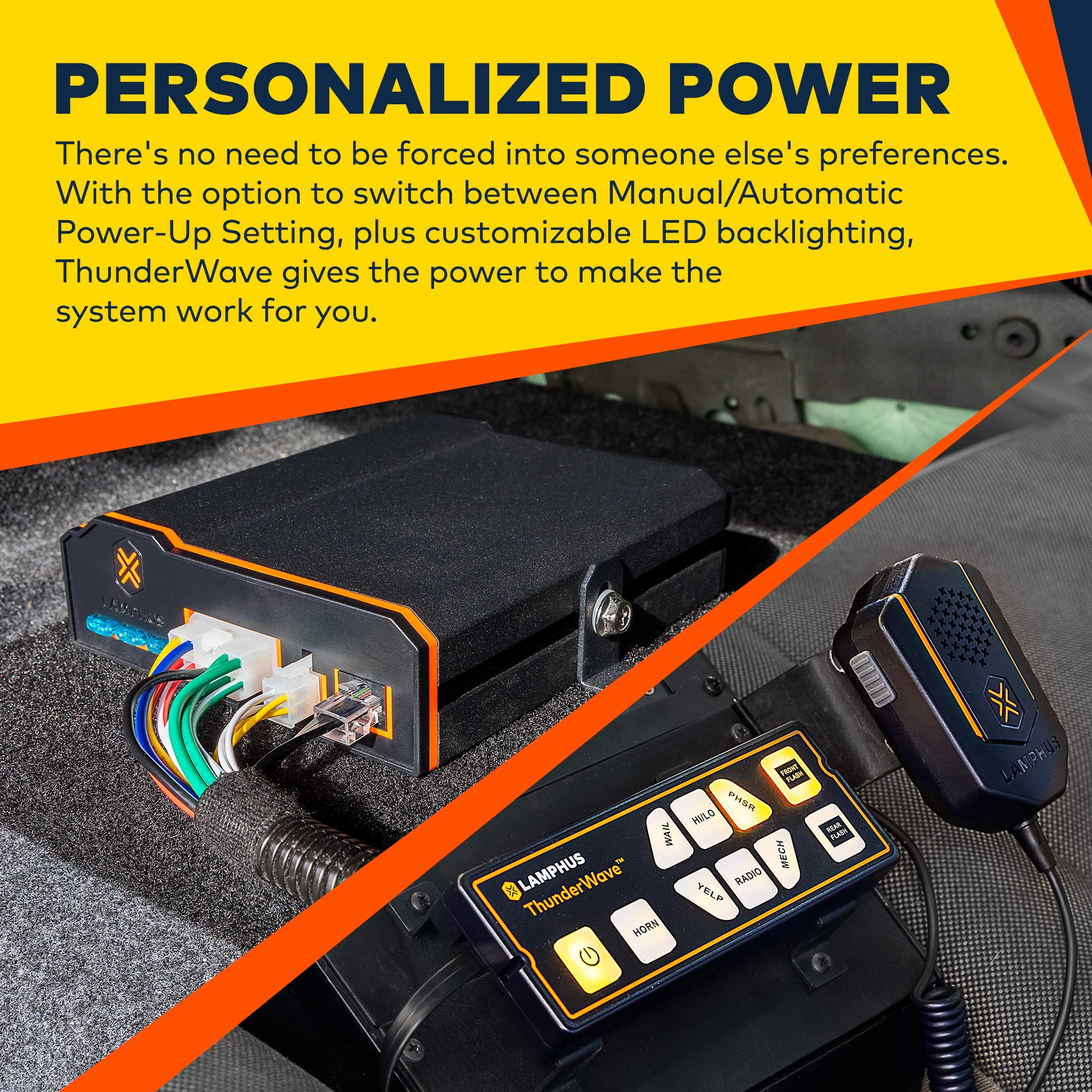 Lamphus Thunderwave 100W Emergency Police Siren Speaker Kit [Remote Control][2X15A Aux Light Switch][Hands Free Air Horn][Radio Broadcast] 12V Warning Pa System For Emergency Vehicle Pickup Truck Utv