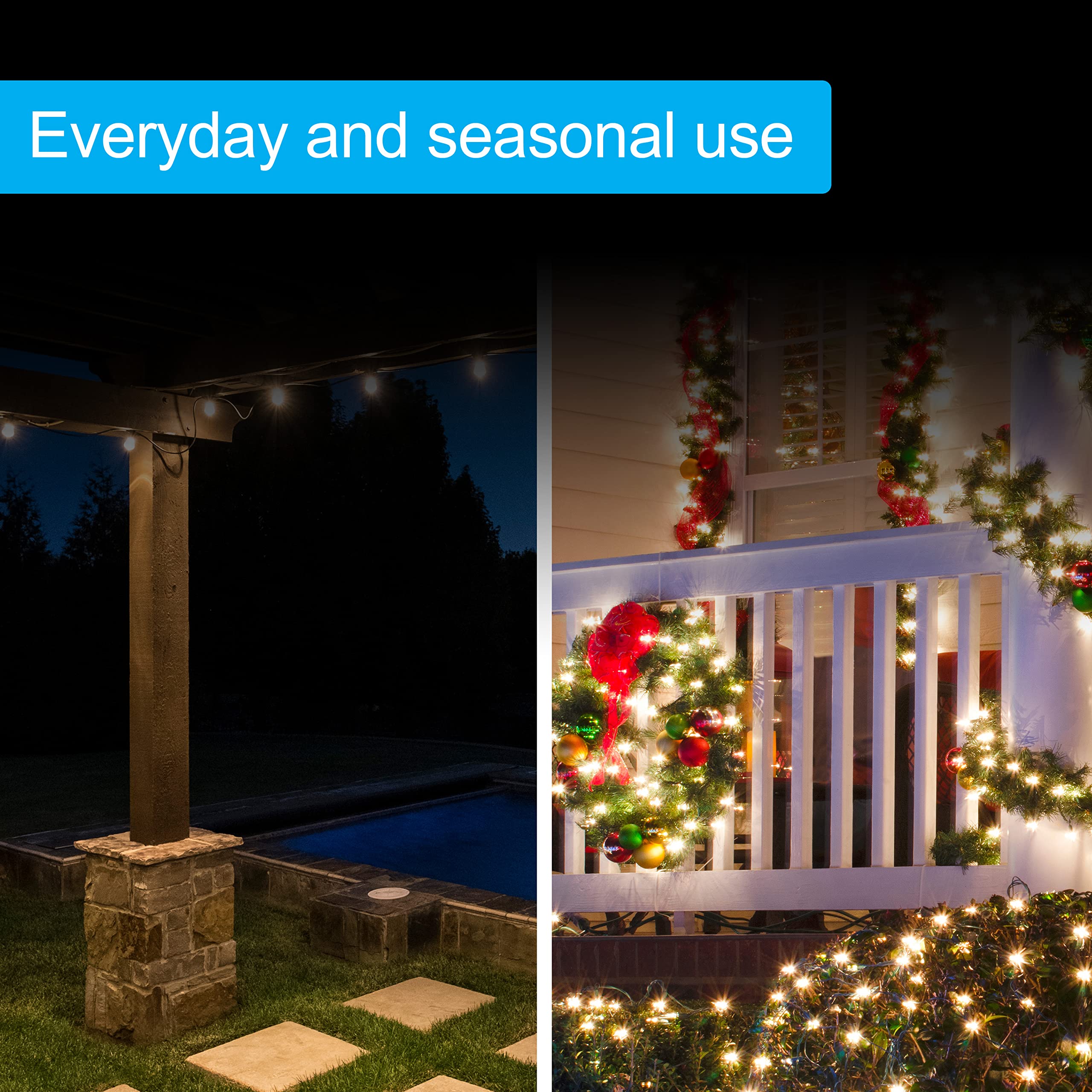 Ge Outdoor Timer With Dusk To Dawn Sensor   3 Grounded Outlets, 8/6/4/2Hr Countdown, Weather Resistant, Black, 1 Pack