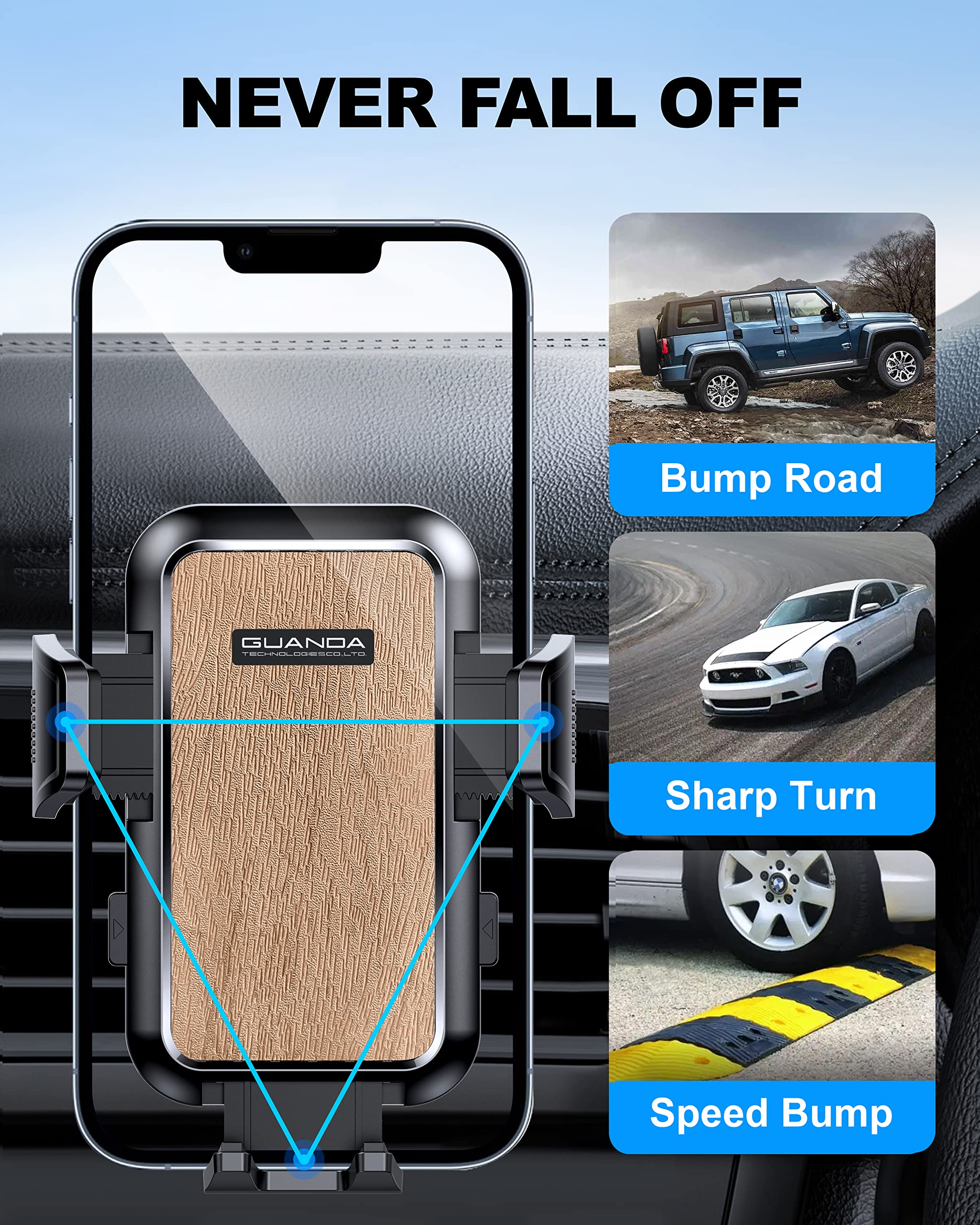 Car Phone Holder Mount [Thick Cases Friendly], Hands Free Phone Holder For Car, Air Vent Car Phone Mount Holder, Rotatable And R