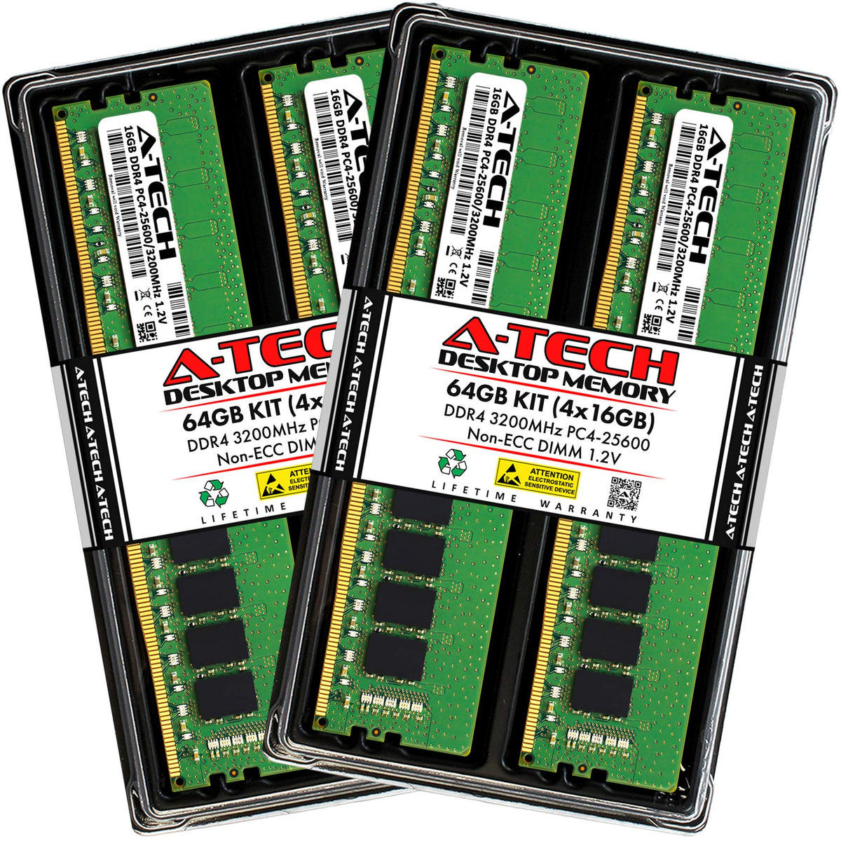 A Tech 64Gb (4X16Gb) Ddr4 3200 Mhz Udimm Pc4 25600 (Pc4 3200Aa) Cl22 Dimm Non Ecc Desktop Ram Memory Modules