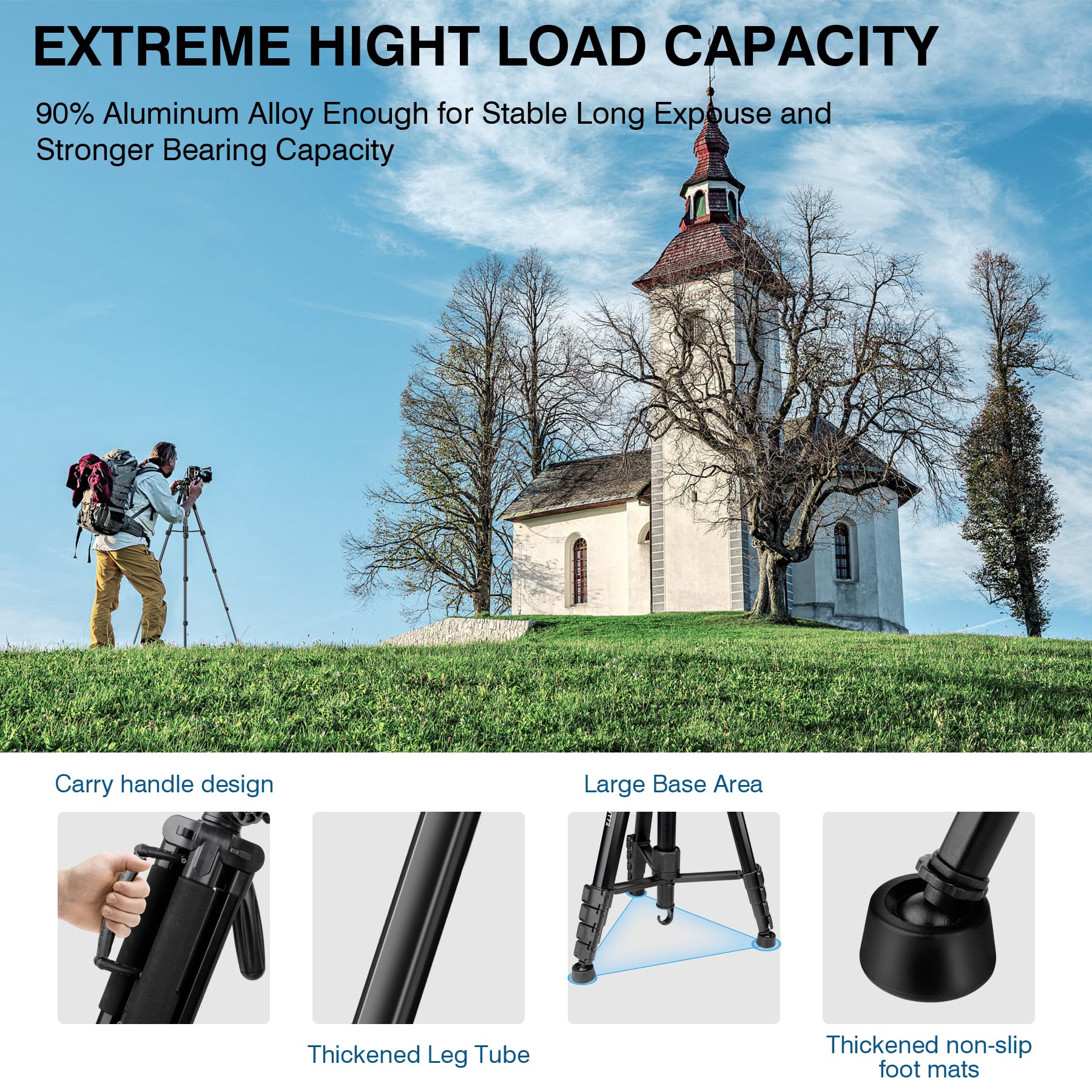 Tripod For Camera, 72'' Tall Camera Tripod With Remote, Compact Camera Stand Tripod For Phone, Lightweight Dslr Tripod& Monopod,