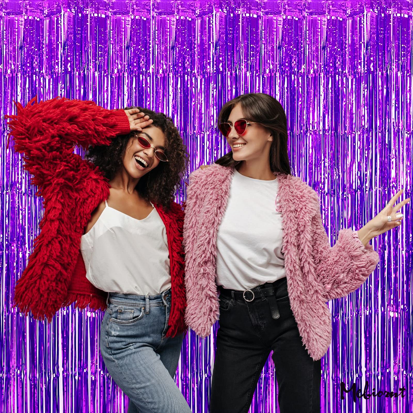 4 Pack Purple Fringe Curtain Backdrop, 3.2Ft X 6.6Ft Metallic Tinsel Foil Fringe Streamers Curtains Background For Photo Booth B