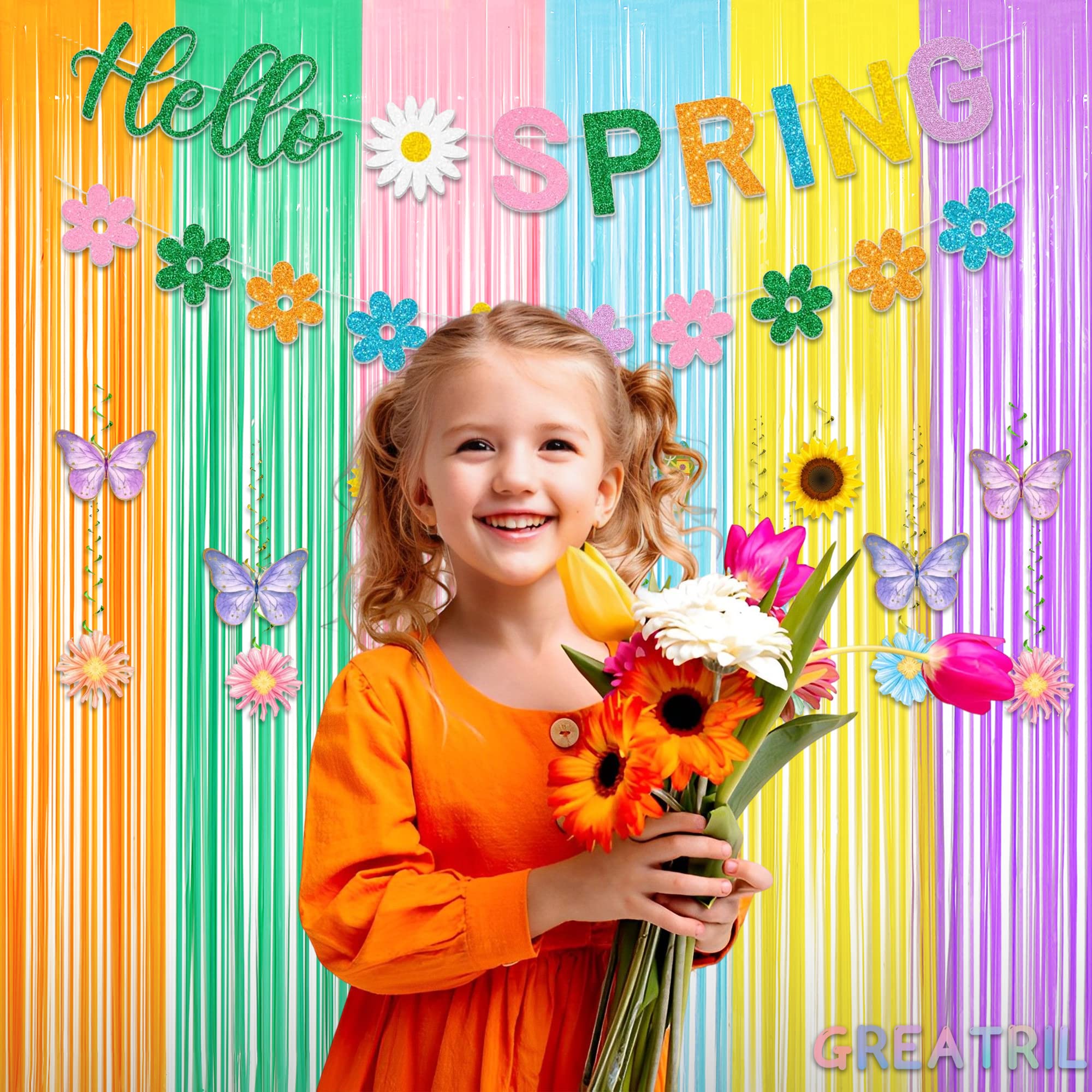 Pastel Tinsel Curtain Party Backdrop   Greatril Pastel Color Foil Fringe Curtain Photo Booth Streamers For Birthdays Easter Baby