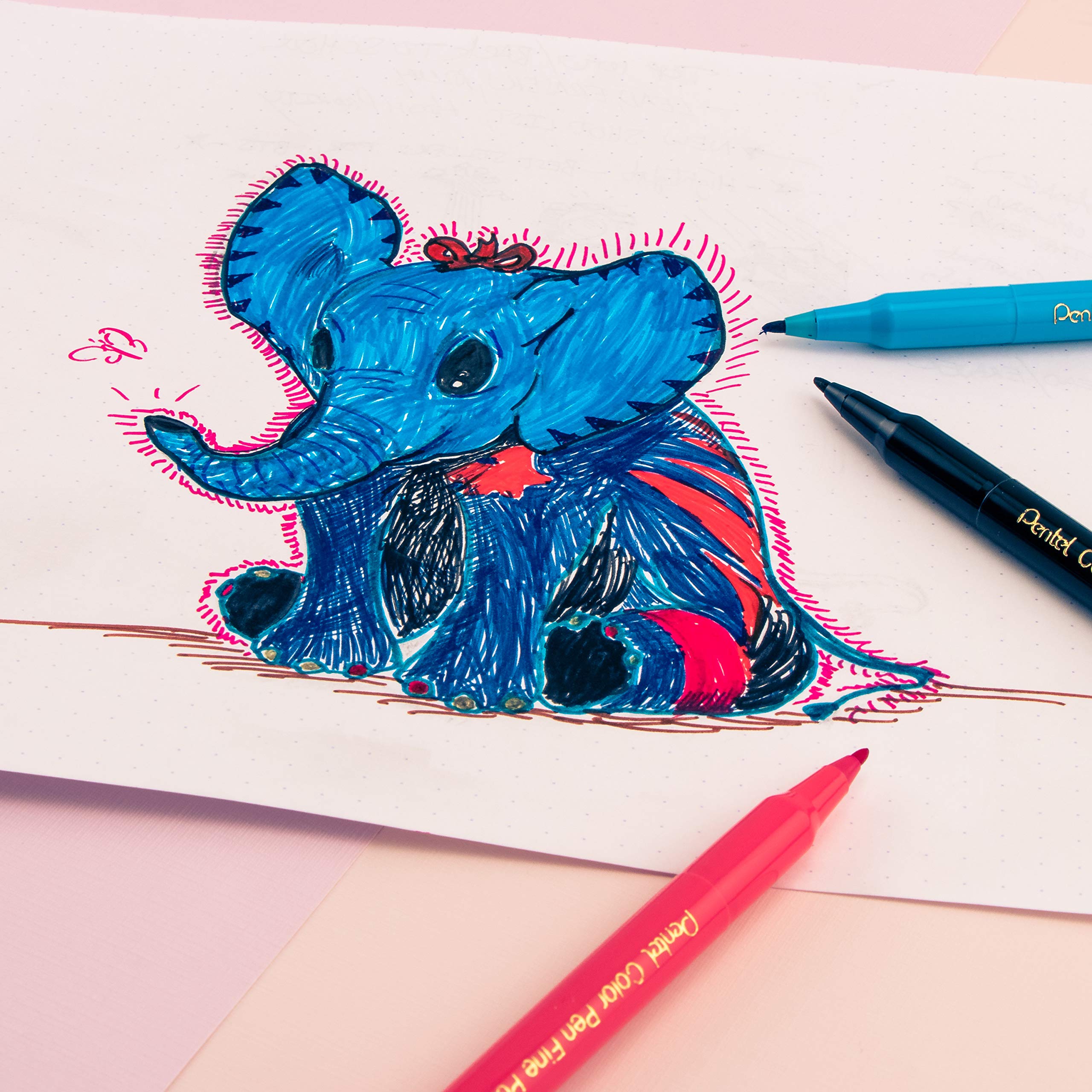 Pentel Arts Color Pen, Red, Box Of 12 (S360 102)