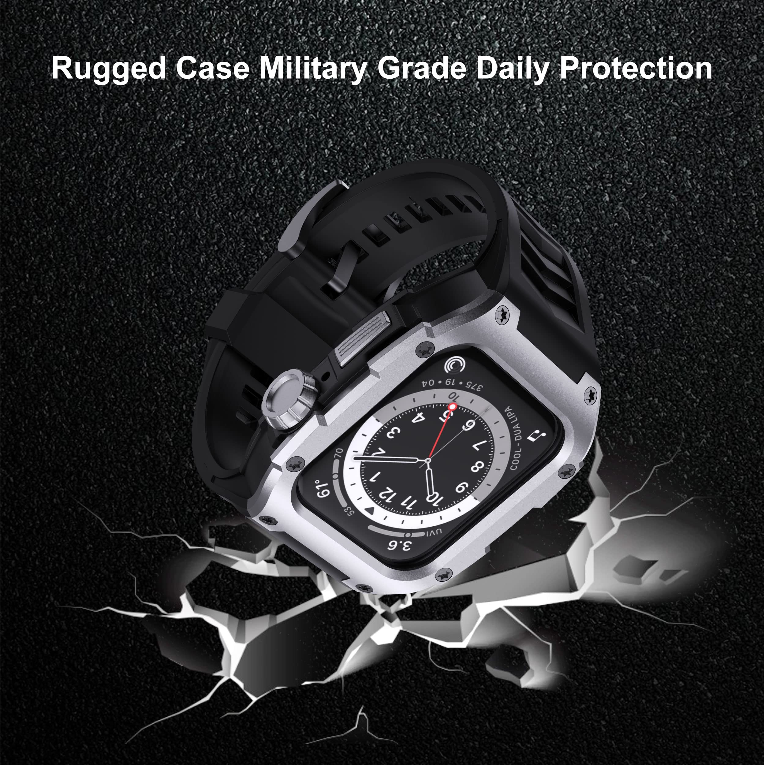 Gelishi Band Compatible With Apple Watch Band Series 7 & Series 8 45Mm, Men Rugged Case Bumper Heavy Duty Stainless Metal Cover