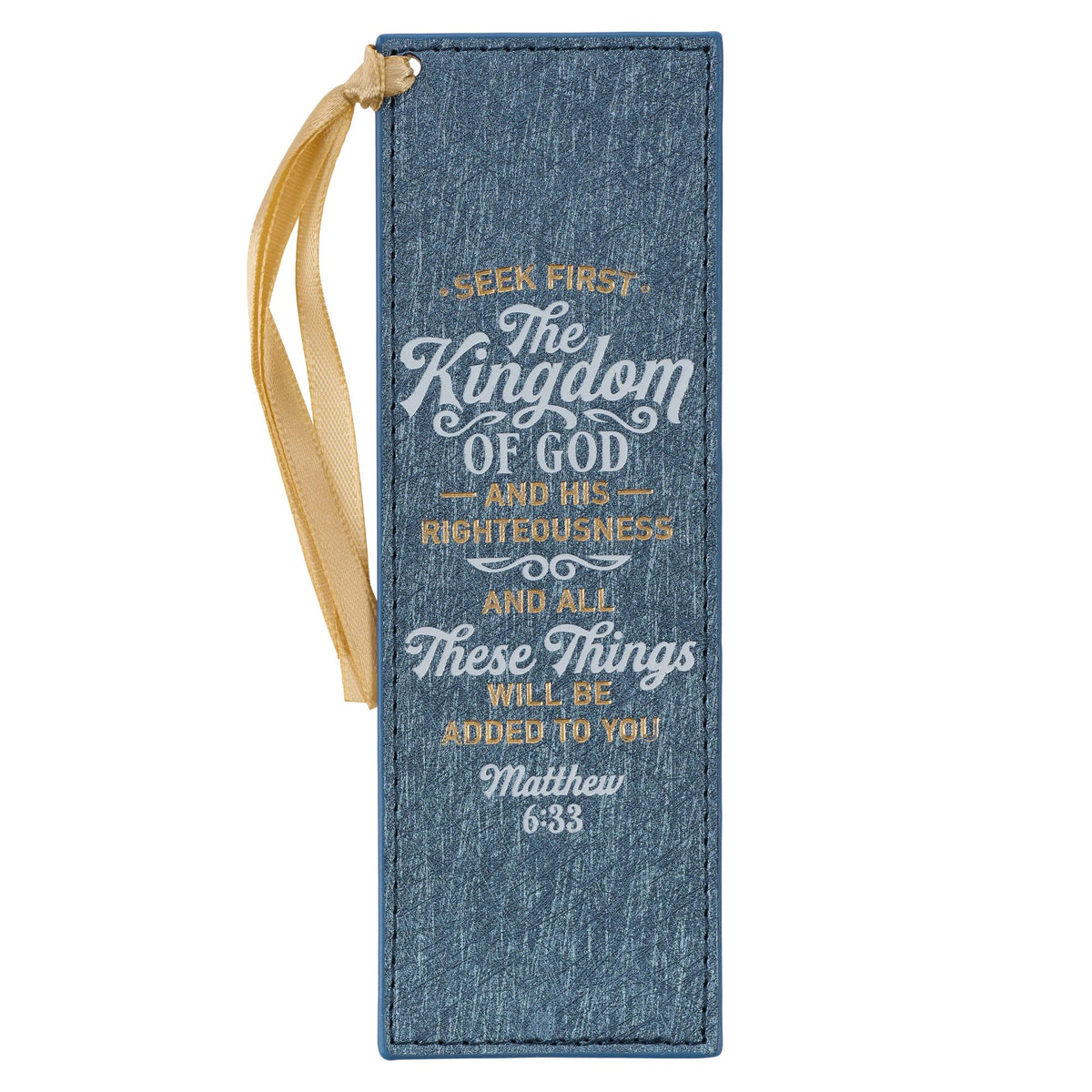 Christian Art Gifts Sparkly Metallic Blue Faux Leather Bookmark For Women: Seek First The Kingdom Of God   Matthew 6:33 Inspirat