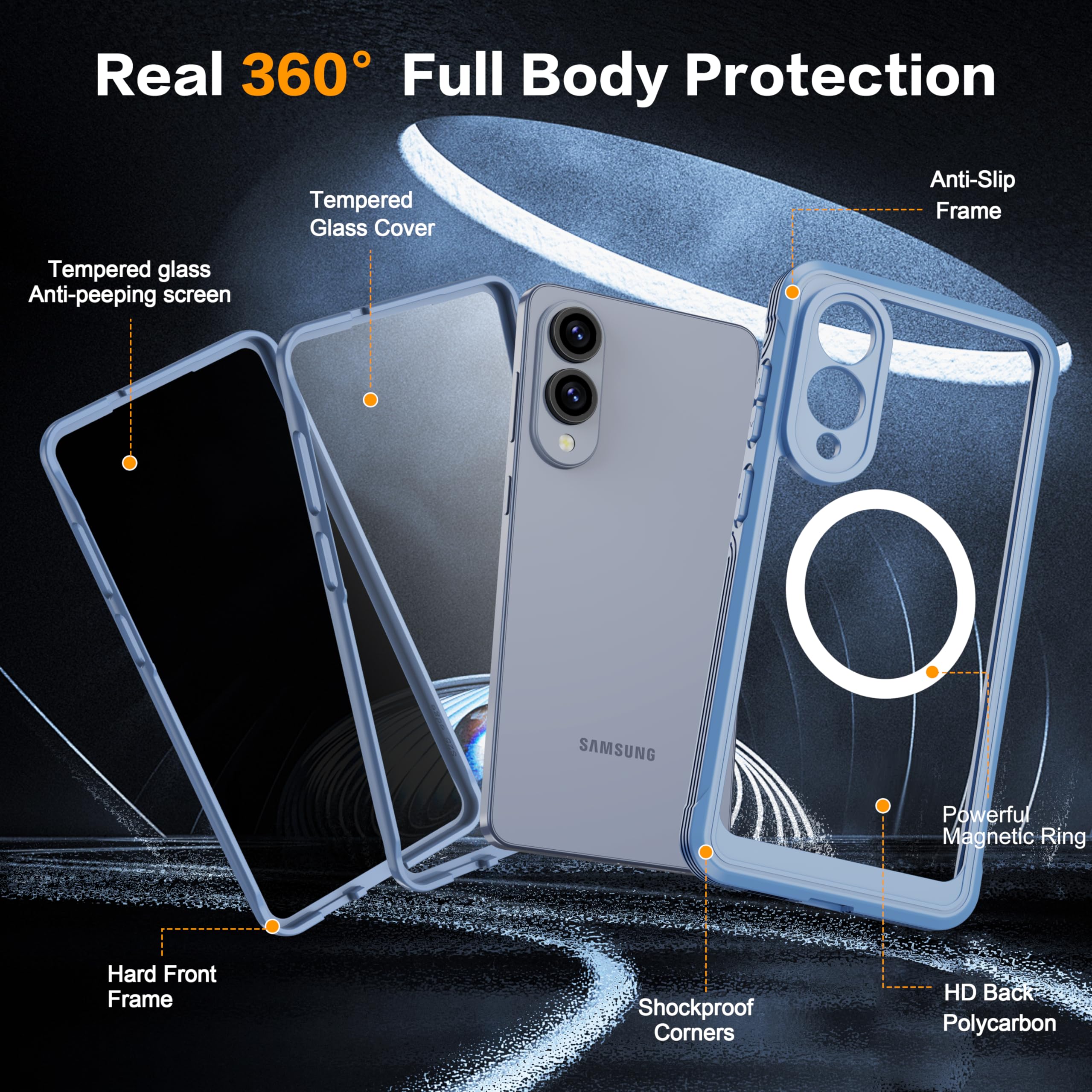 Amilifecases Magnetic For Samsung Galaxy S25 Edge Case, Built-In 9H & Privacy Tempered Glass Screen Protector, [Military Grade P