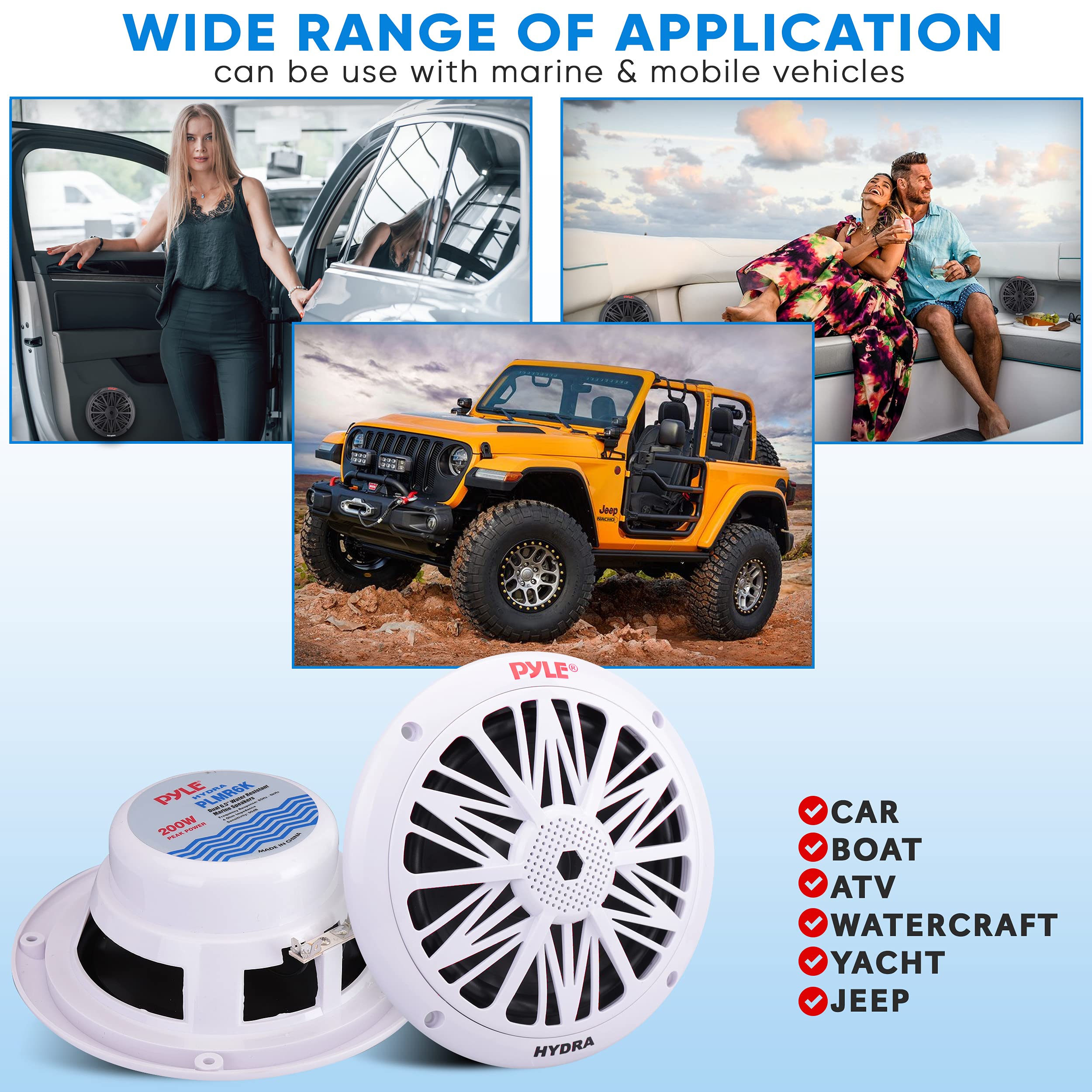 Pyle 200 Watt Marine Speaker System - Weather Resistant Dual 2 Way 6.5 Inch Outdoor Stereo Audio Sound Speakers W/ 85Hz-6Khz Fre