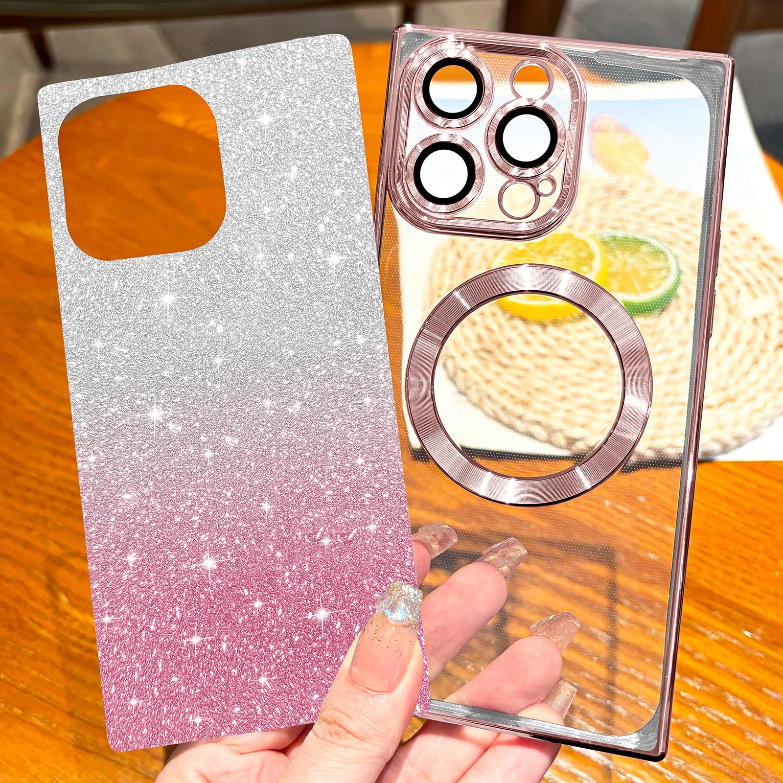 Hython For Iphone 13 Pro Case Clear Magnetic Glitter Phone Cases [Compatible With Magsafe] Full Camera Lens Protector Gradient S
