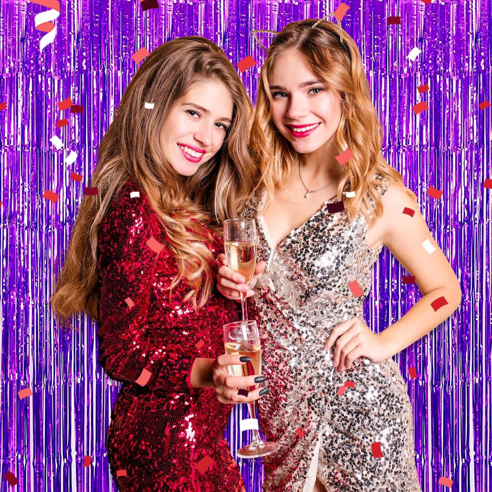 3 Pack Purple Foil Fringe Curtain Backdrop, 3.28Ft X 8.2Ft Metallic Tinsel Foil Fringe Streamer Curtains For Photo Booth, Christ