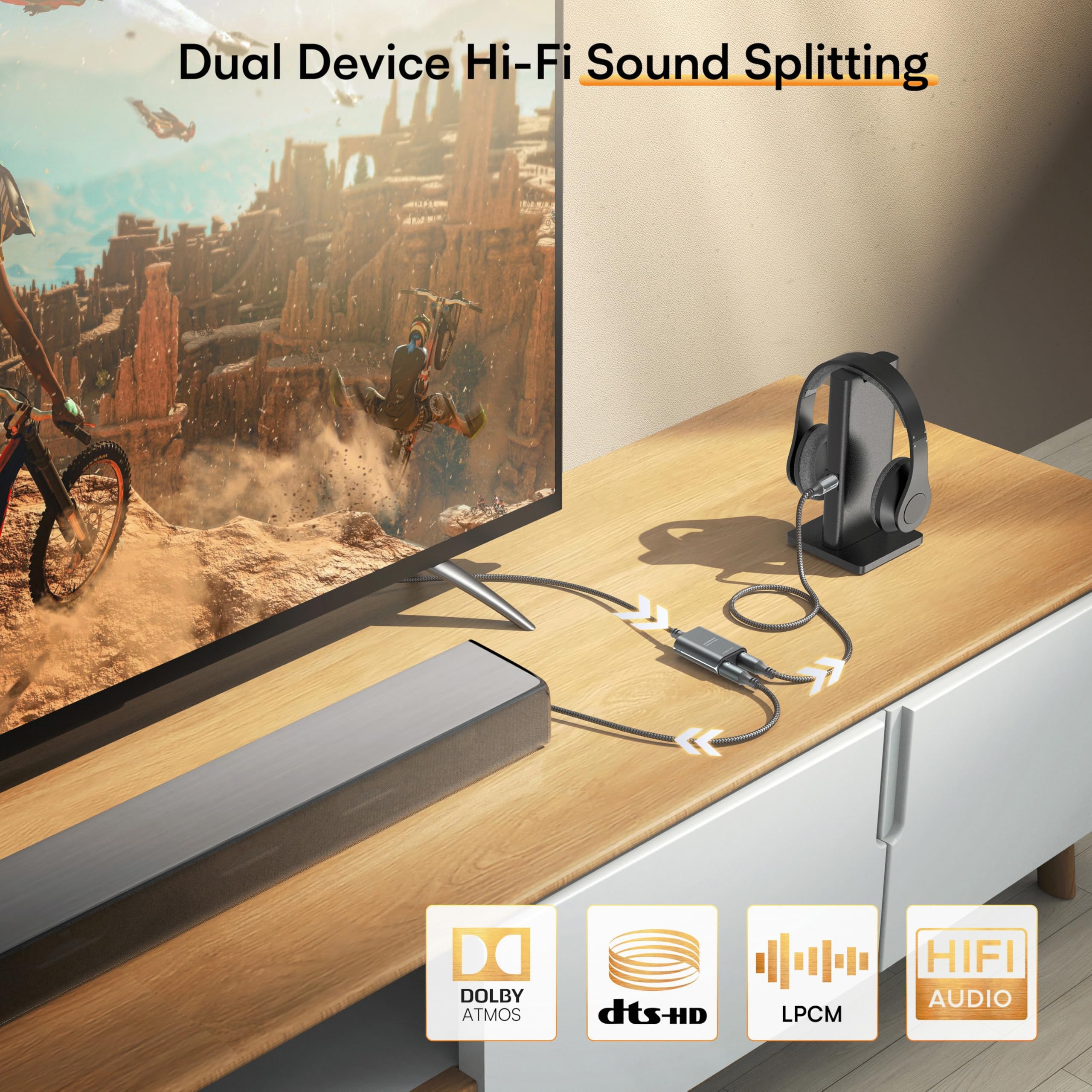 Warrky Optical Splitter, 1 In 2 Out Optical Splitter 2Ft [Aluminum Shell, Gold Plated] Toslink Splitter For Lpcm 2.0, Dolby, Dts