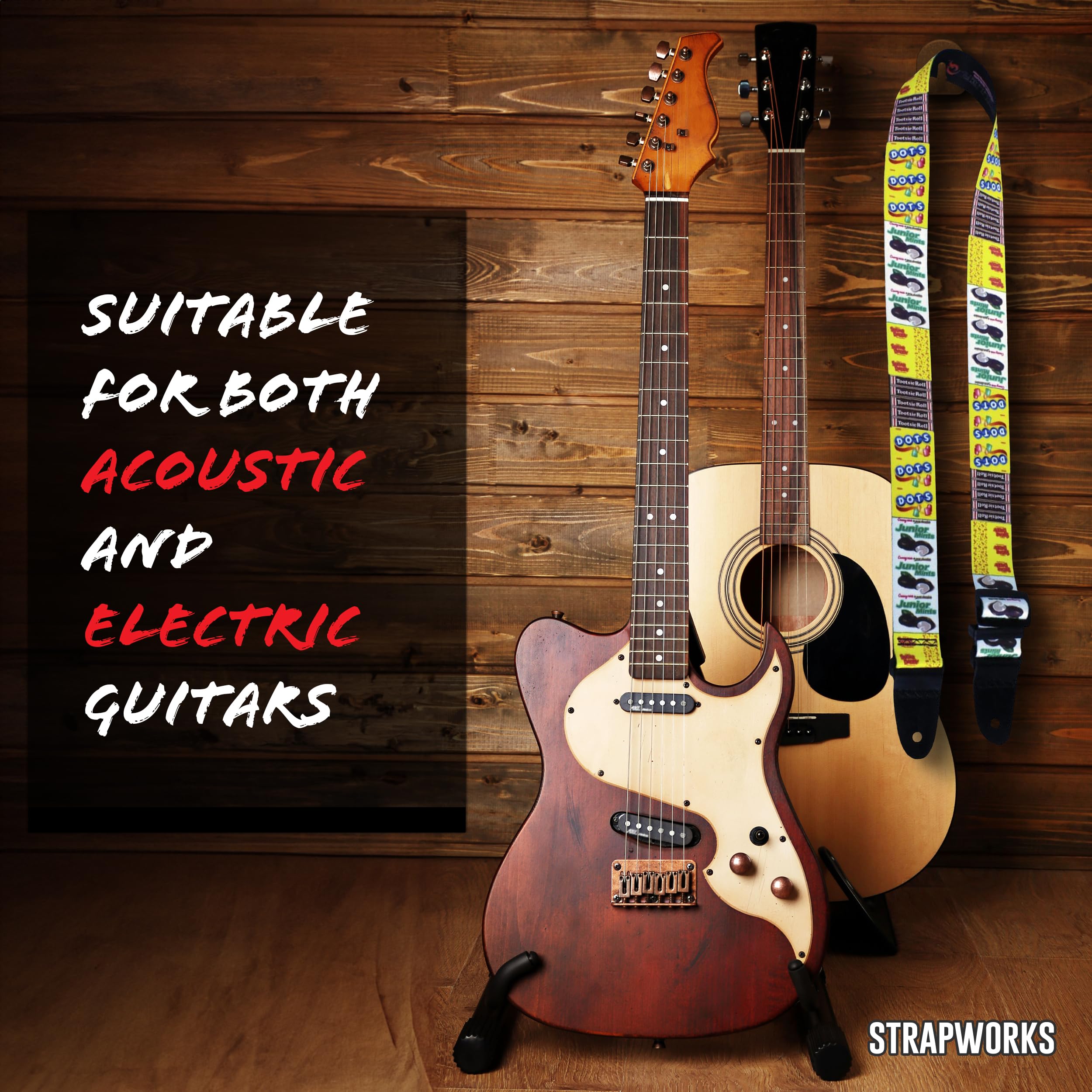 Killer-Q Guitar Strap - Stylish Straps For Electric And Acoustic Guitars With Leather Tabs, 2 Inches X 5 Feet, Movie Candy