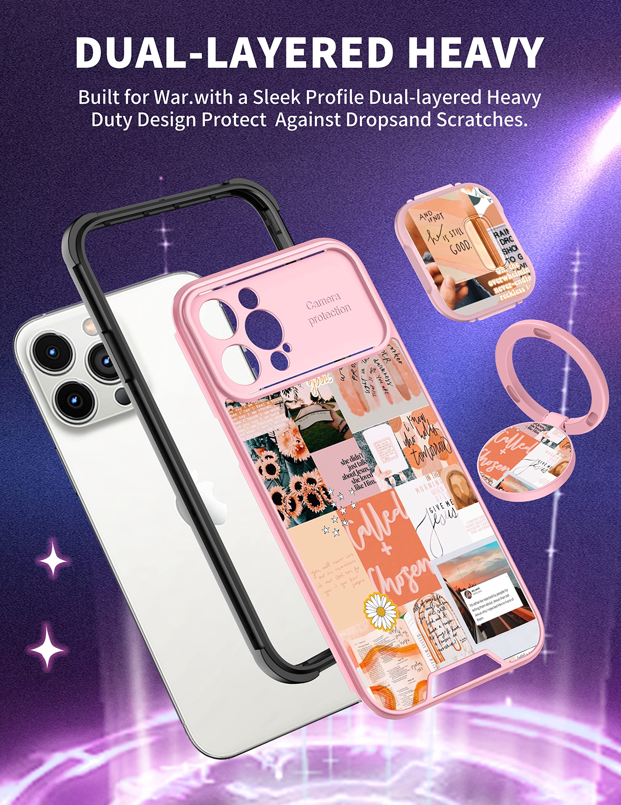 Goocrux (2In1 For Iphone 12 Pro Max Case Women Girls Cute Aesthetic Trendy Phone Cover Collage Good Vibes Pattern Design With Sl