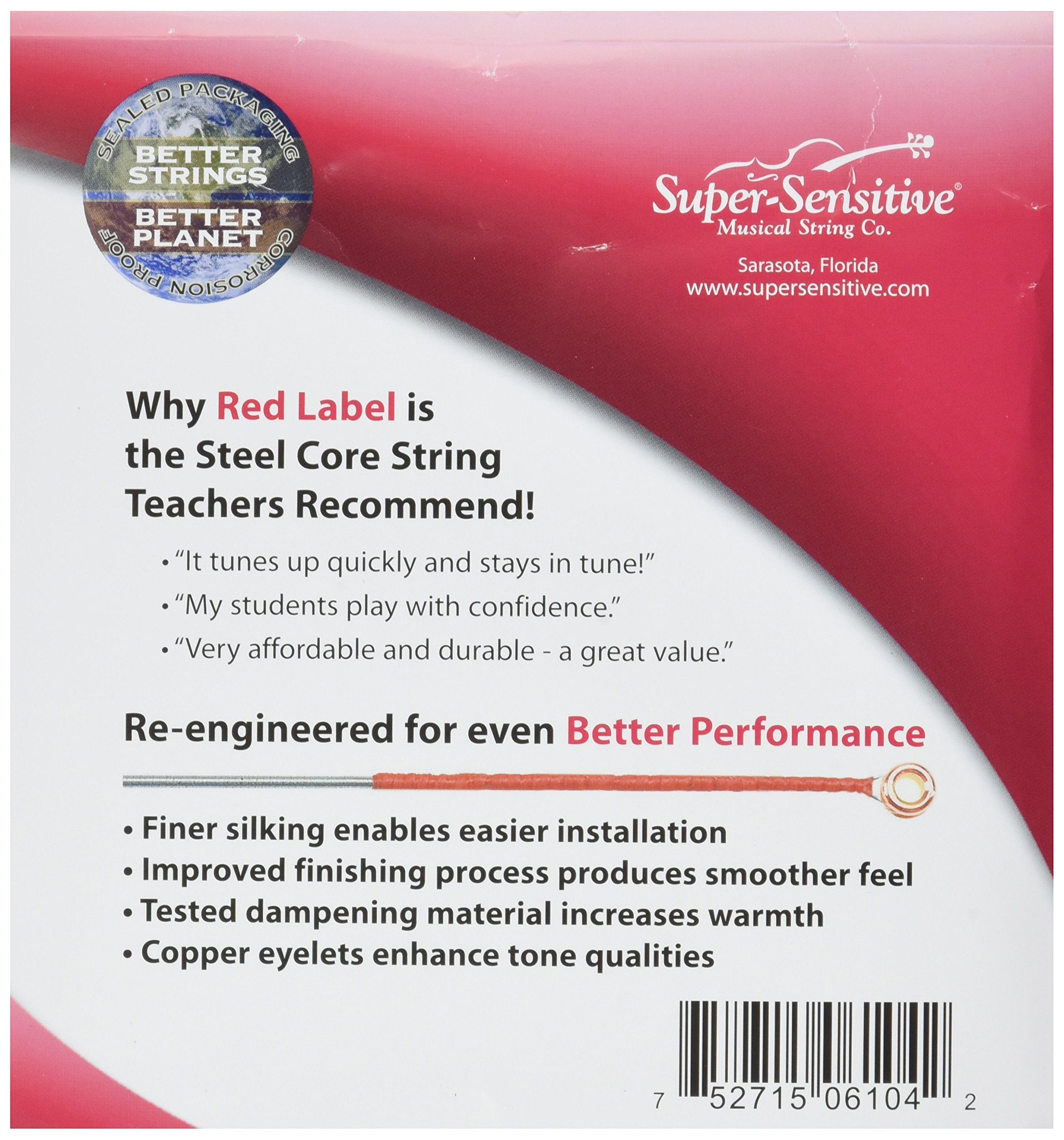 Super Sensitive 6104 Red Label Cello String Set, Medium, 1/2 Size