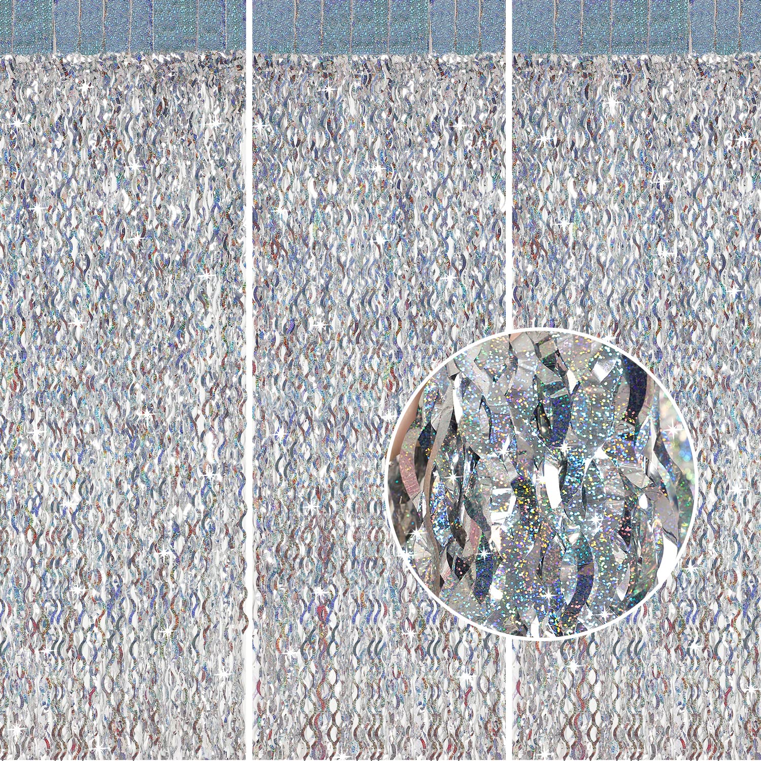 Silver Tinsel Backdrop  Cylmfc 3 Pack 3.3 Ft X 6.6 Ft Streamer Foil Fringe Curtain For Birthday Party Christmas Graduation Decor