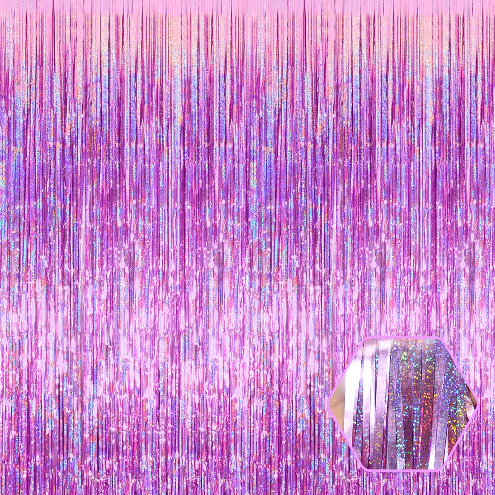 3 Pack Pink Foil Fringe Curtain Backdrop, 3.28Ft X 8.2Ft Metallic Tinsel Foil Fringe Streamer Curtains For Photo Booth, Valentin