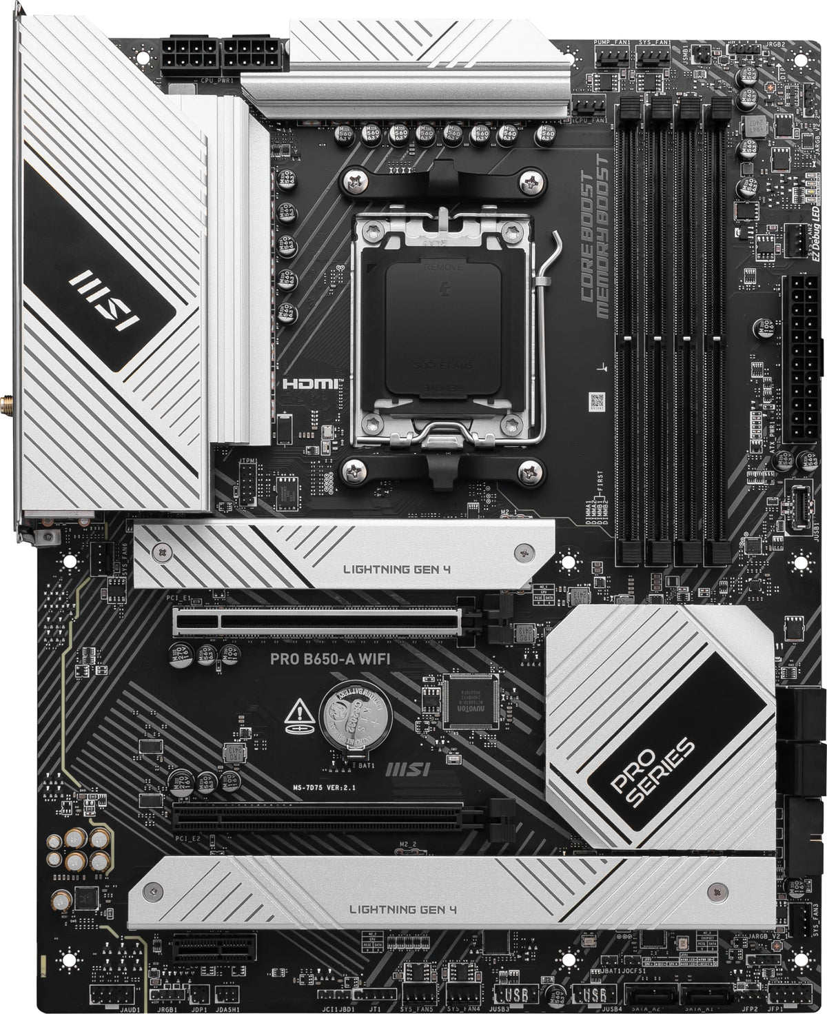 Msi Pro B650 A Wifi Proseries Motherboard (Amd Ryzen 9000/8000/7000 Series Processors, Amd Am5, Atx, Ddr5, Pcie 4.0, M.2, Sata 6
