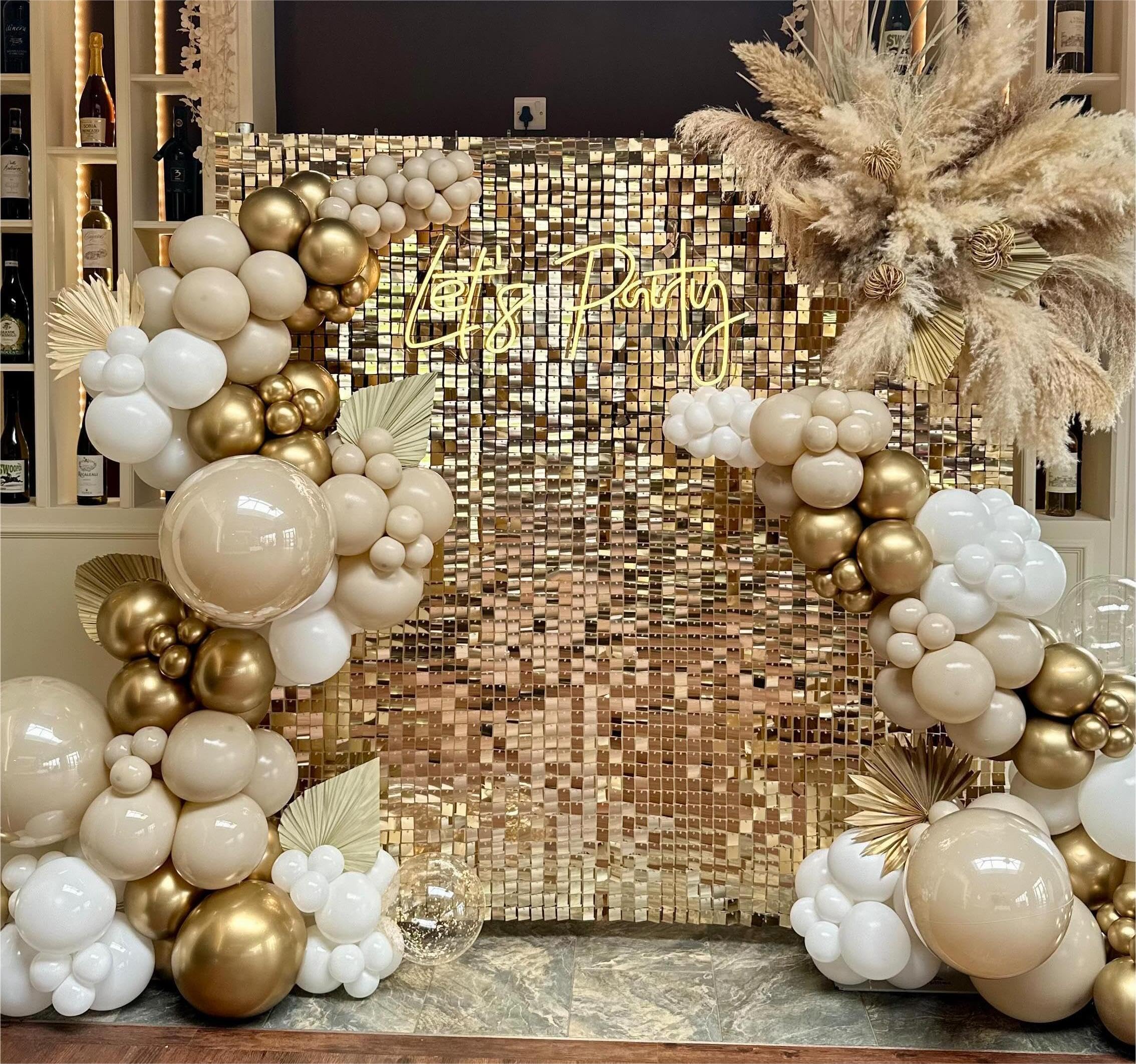 Shimmer Wall Backdrop Light Gold Wall Panels 24Pcs Square Sequin Shimmer Wall Backdrop Decoration For Birthday Party,Wedding, An