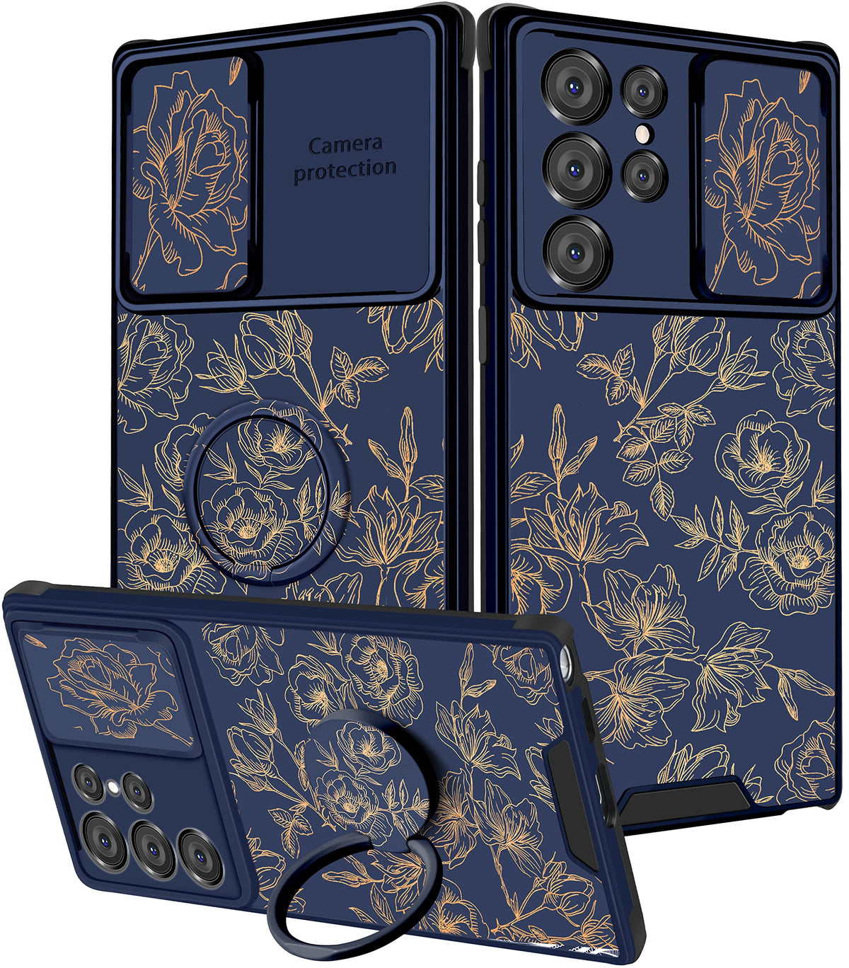 Goocrux (2In1 For Samsung Galaxy S22 Ultra Case Floral Flowers For Women Girls Girly Phone Cover Cute Plants Pattern Design With