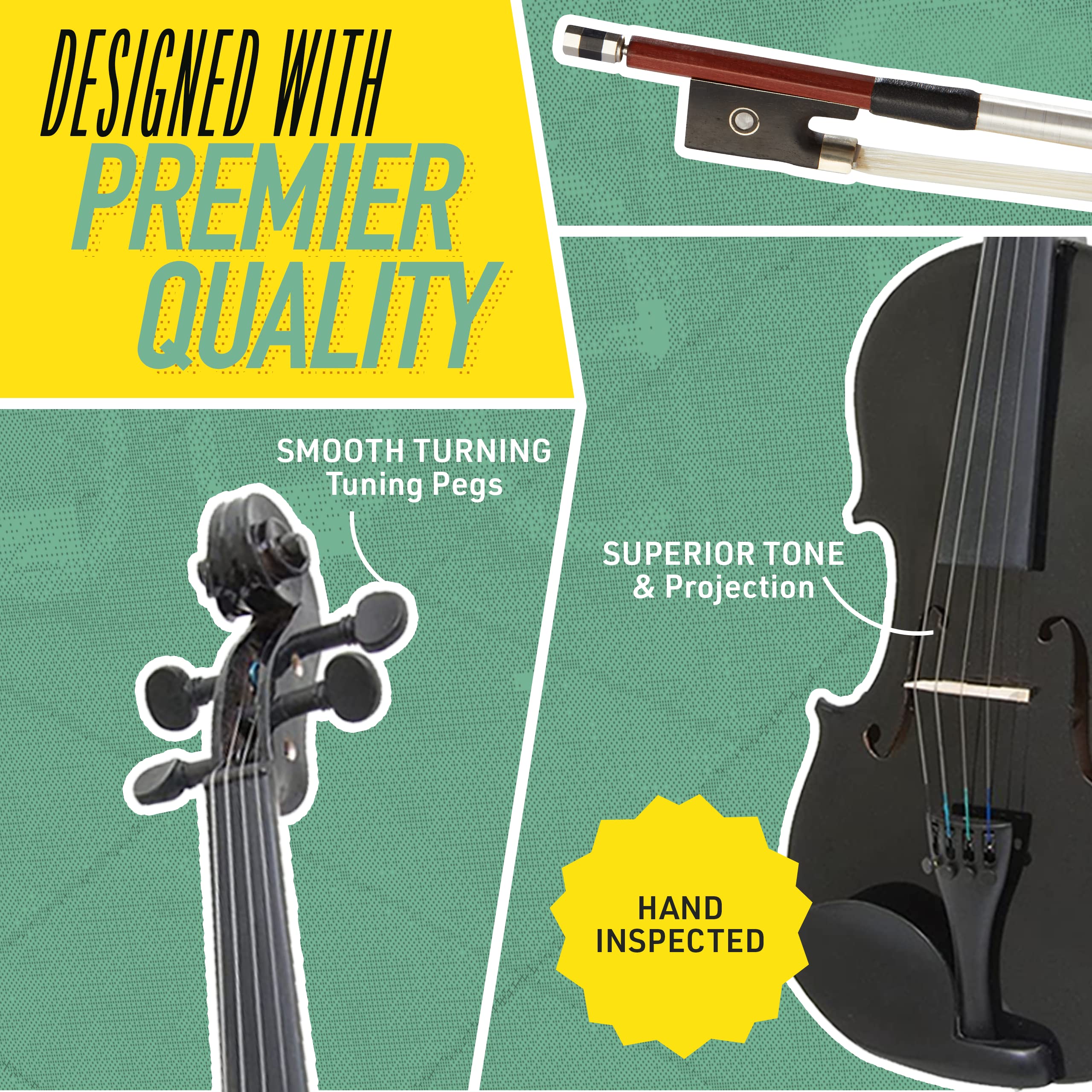 Mendini By Cecilio Violin For Kids & Adults   4/4 Mv Metallic Black Violins, Student Or Beginners Kit W/Case, Bow, Extra Strings