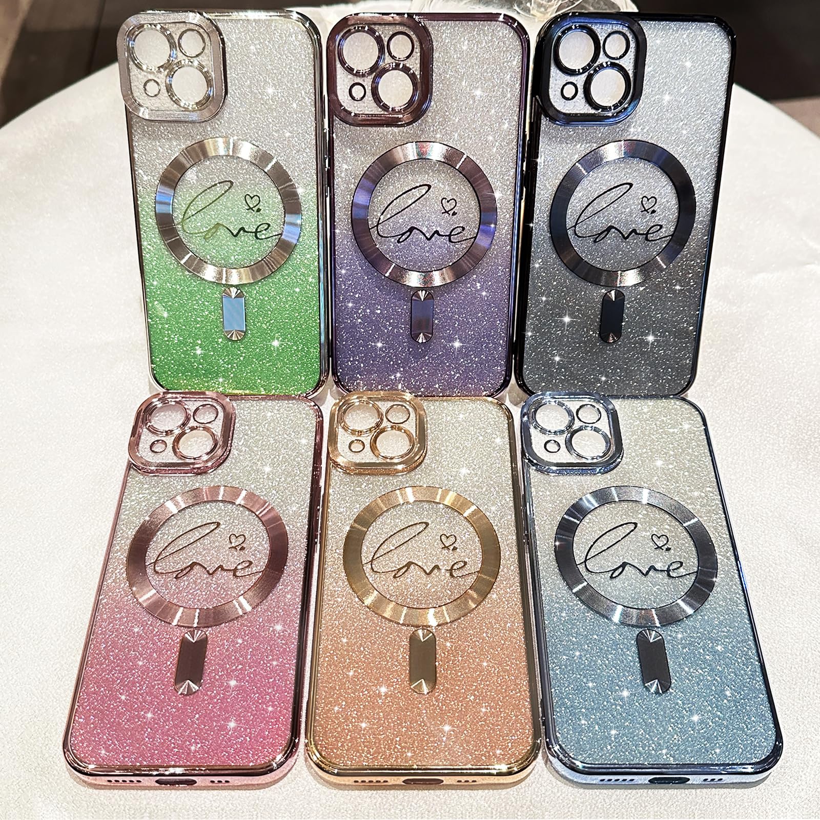 Hython For Iphone 14 Plus Case Glitter, Clear Magnetic Phone Cases With Luxury Love Heart Pattern [Compatible With Magsafe] Blin