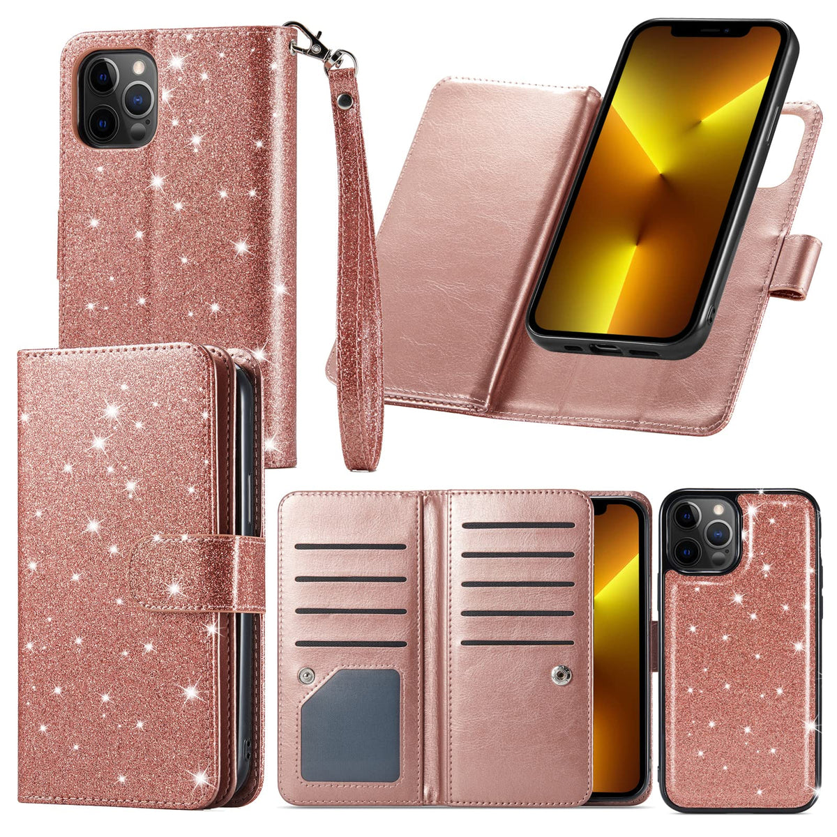 Varikke For Iphone 13 Pro Max Case Wallet, Iphone 13 Pro Max Case For Women With Card Holder & Magnetic Detachable Cover & Kicks