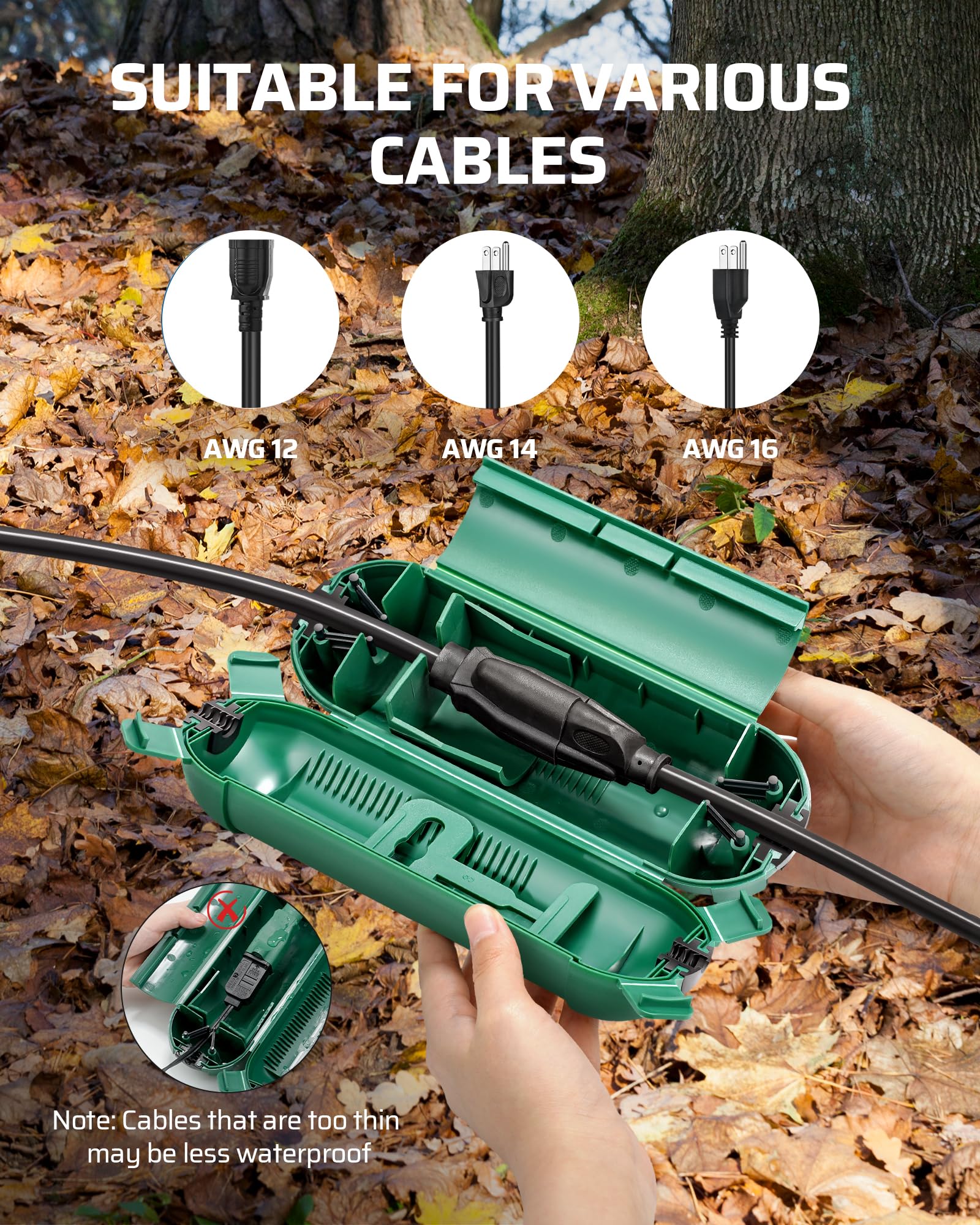 Dewenwils 3Pack Outdoor Extension Cord Cover, Waterproof Connection Protector With 4 Seal Latches, Adjustable Compartment For Aw