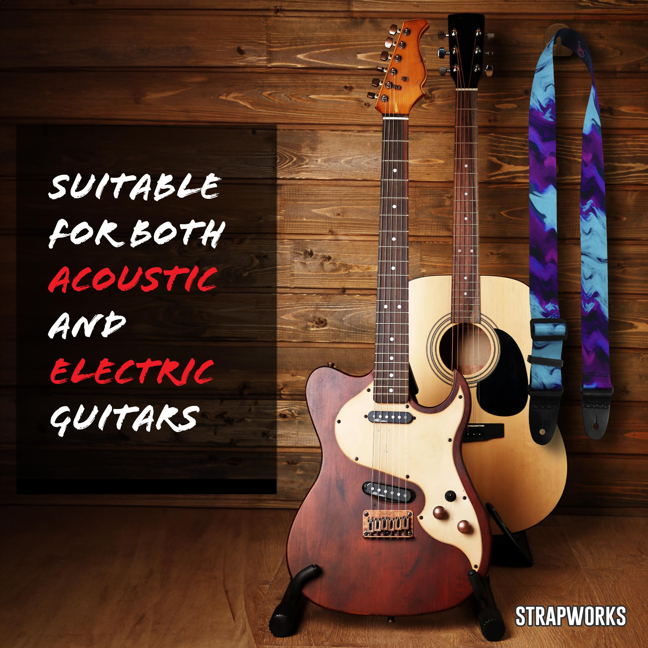 Killer-Q Guitar Strap - Stylish Straps For Electric And Acoustic Guitars With Leather Tabs, 2 Inches X 5 Feet, Wicked Purple