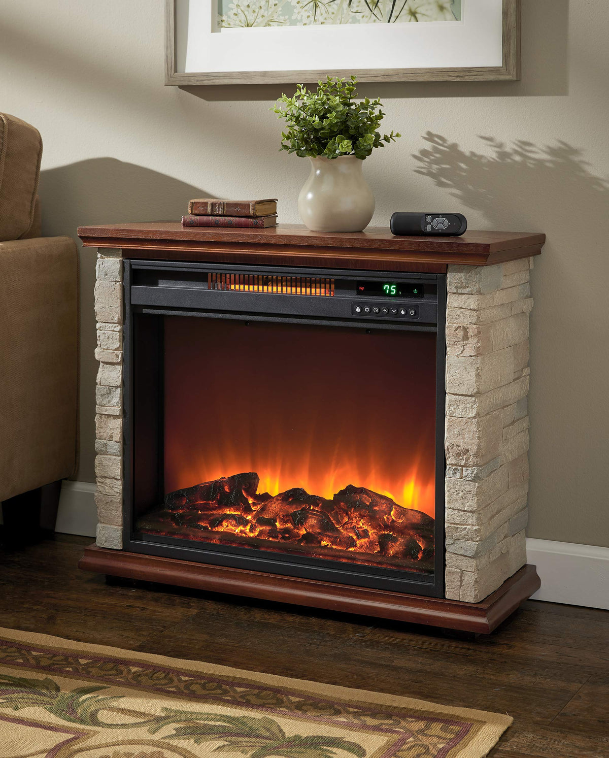 Lifesmart Lifepro 1500 Watt Electric Infrared Quartz Fireplace Heater For Indoor Use With 3 Heating Elements And Remote, Faux St