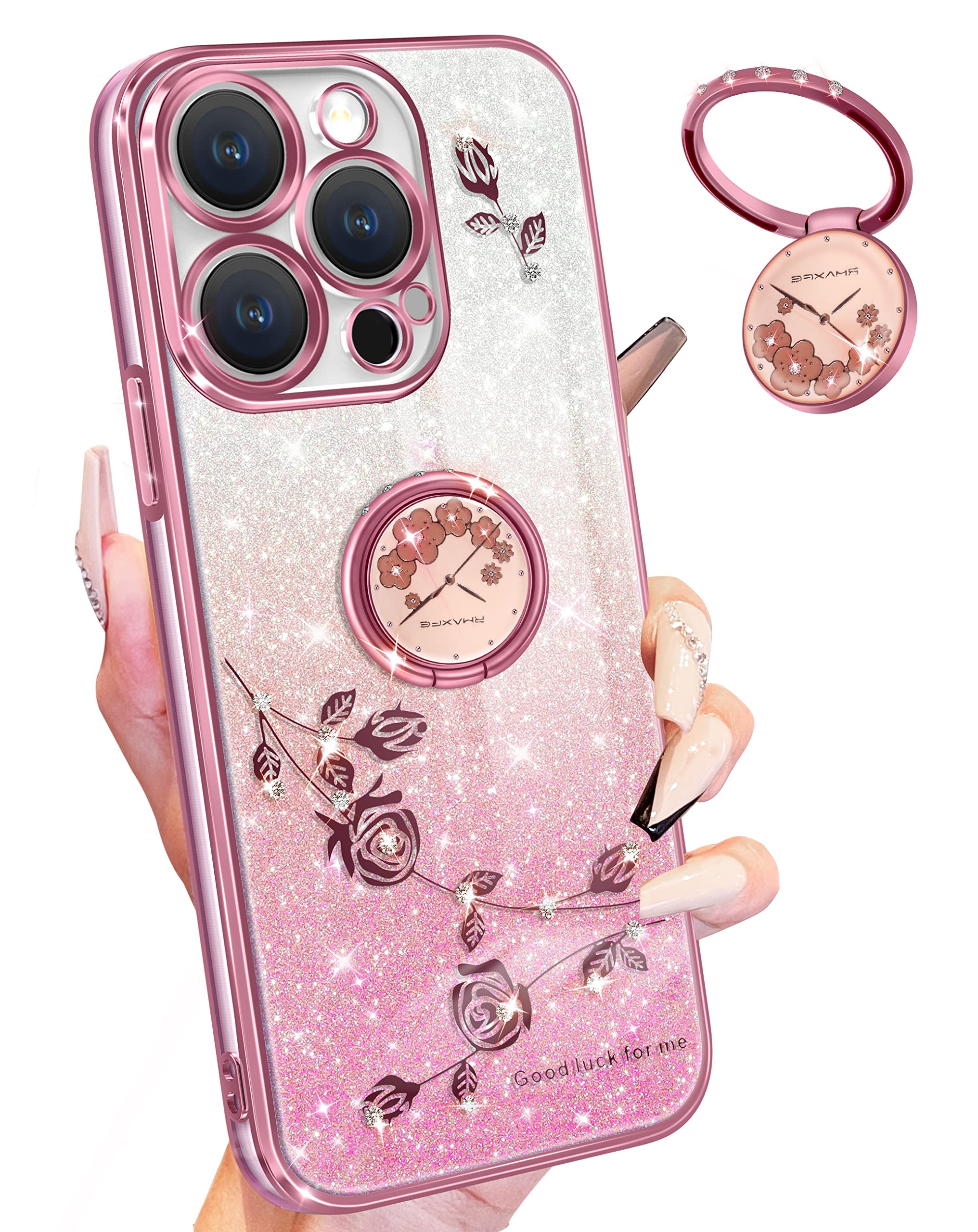 Coralogo (3In1 For Apple Iphone 14 Pro Case Glitter Sparkly For Women Girls Sparkle Girly Bling Shiny Phone Cover Cute Flowers F