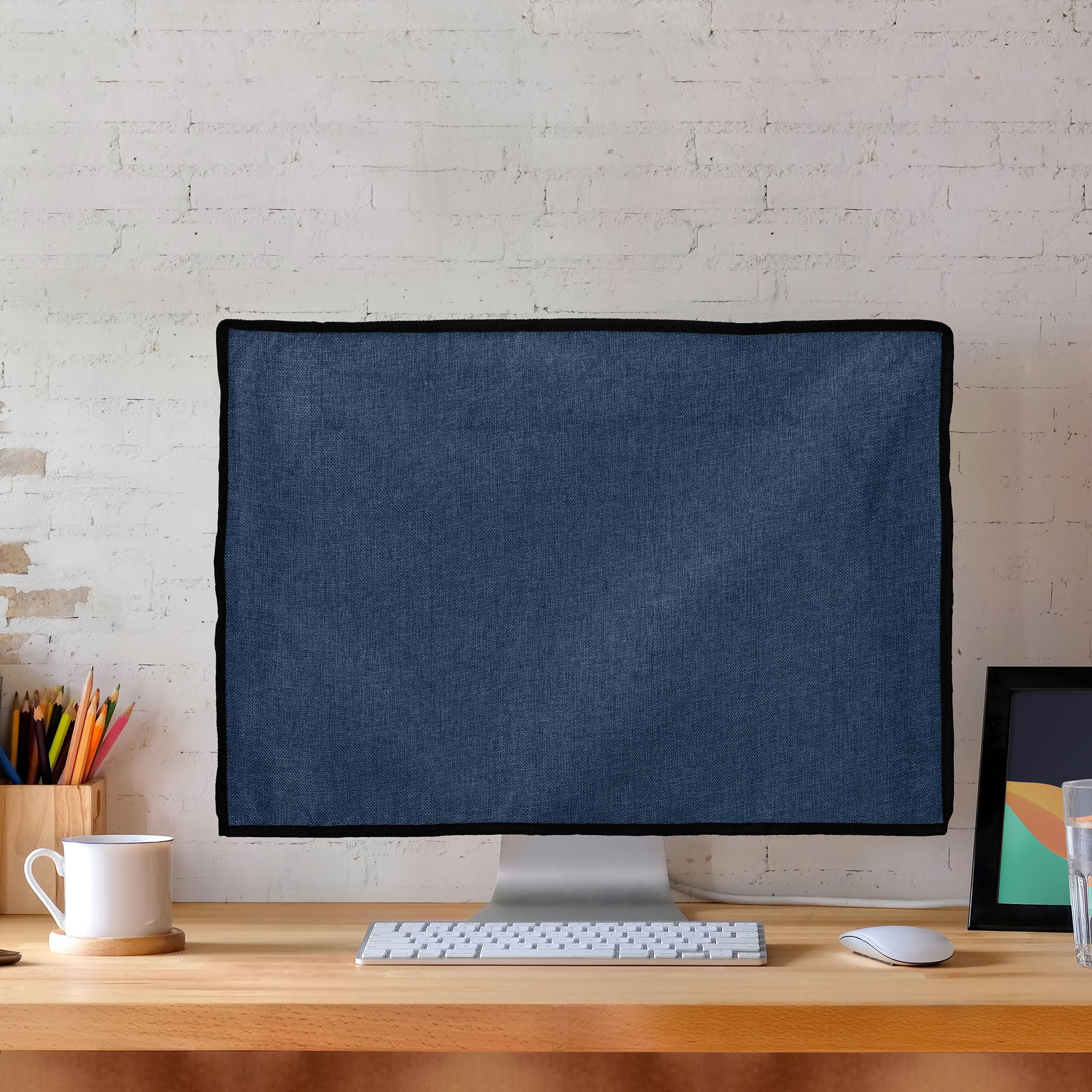 Kwmobile Dust Cover For 31 32'' Monitor   Linen Monitor Display Protector   Protect Your Computer Screen   Blue Grey