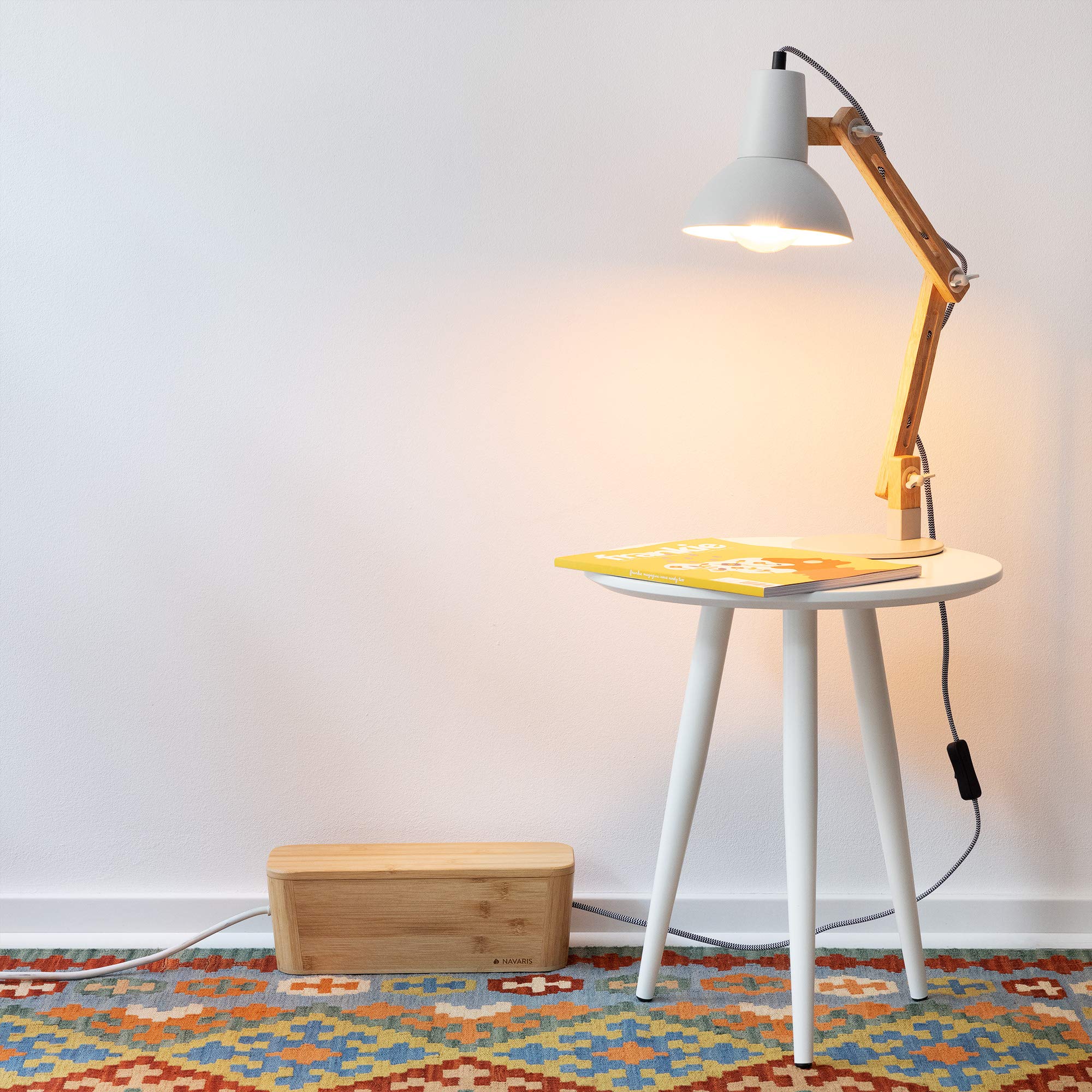 Navaris Cable Tidy Box   Bamboo Cable Storage Box Organizer For Wires, Cables, Extension Sockets, Chargers, Plugs, Tv, Network A