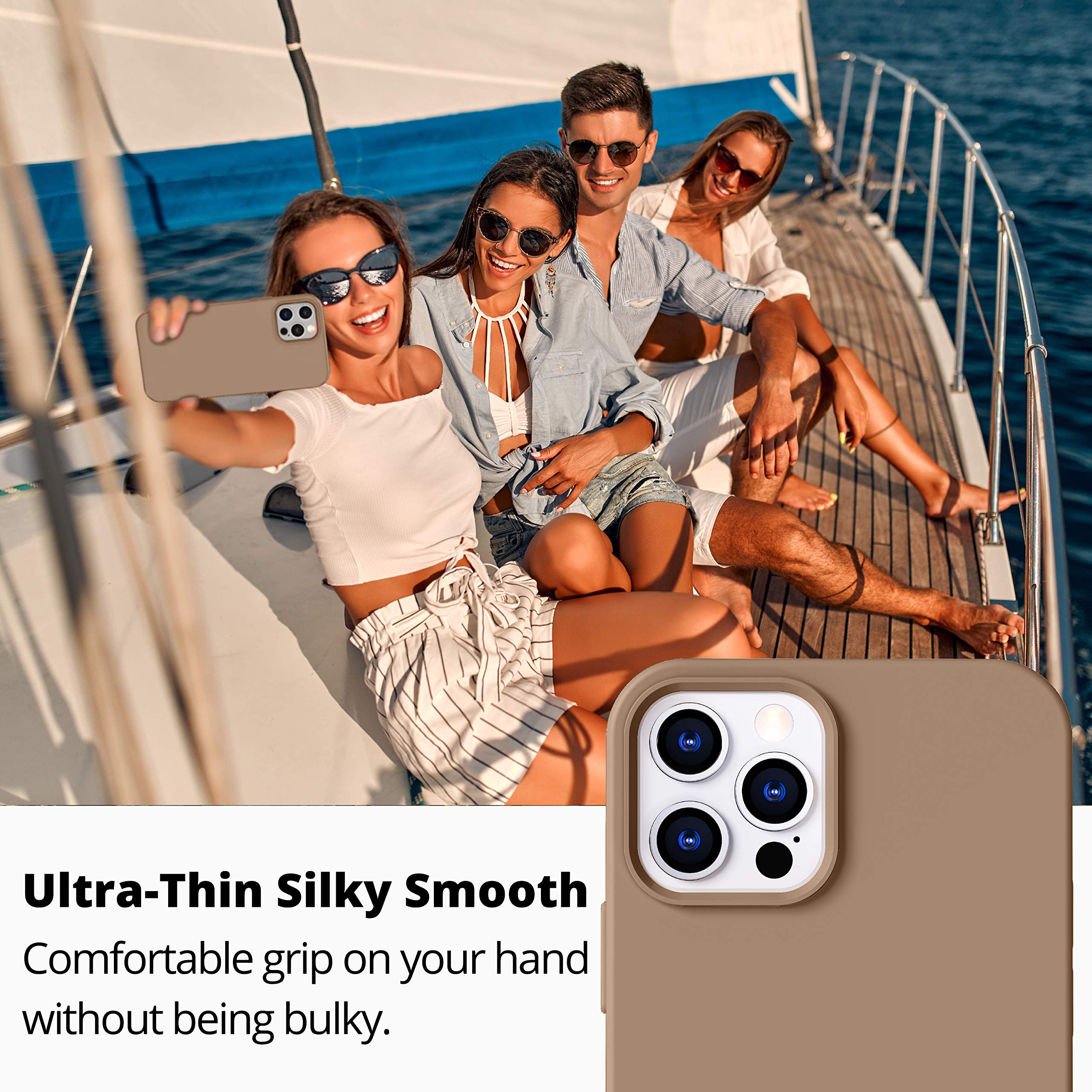 Icesword Iphone 12 Mini Case Milk Tea, Thin Liquid Silicone Case, Matte Pure Color, Soft Silk Microfiber Cloth, Gel Rubber Full