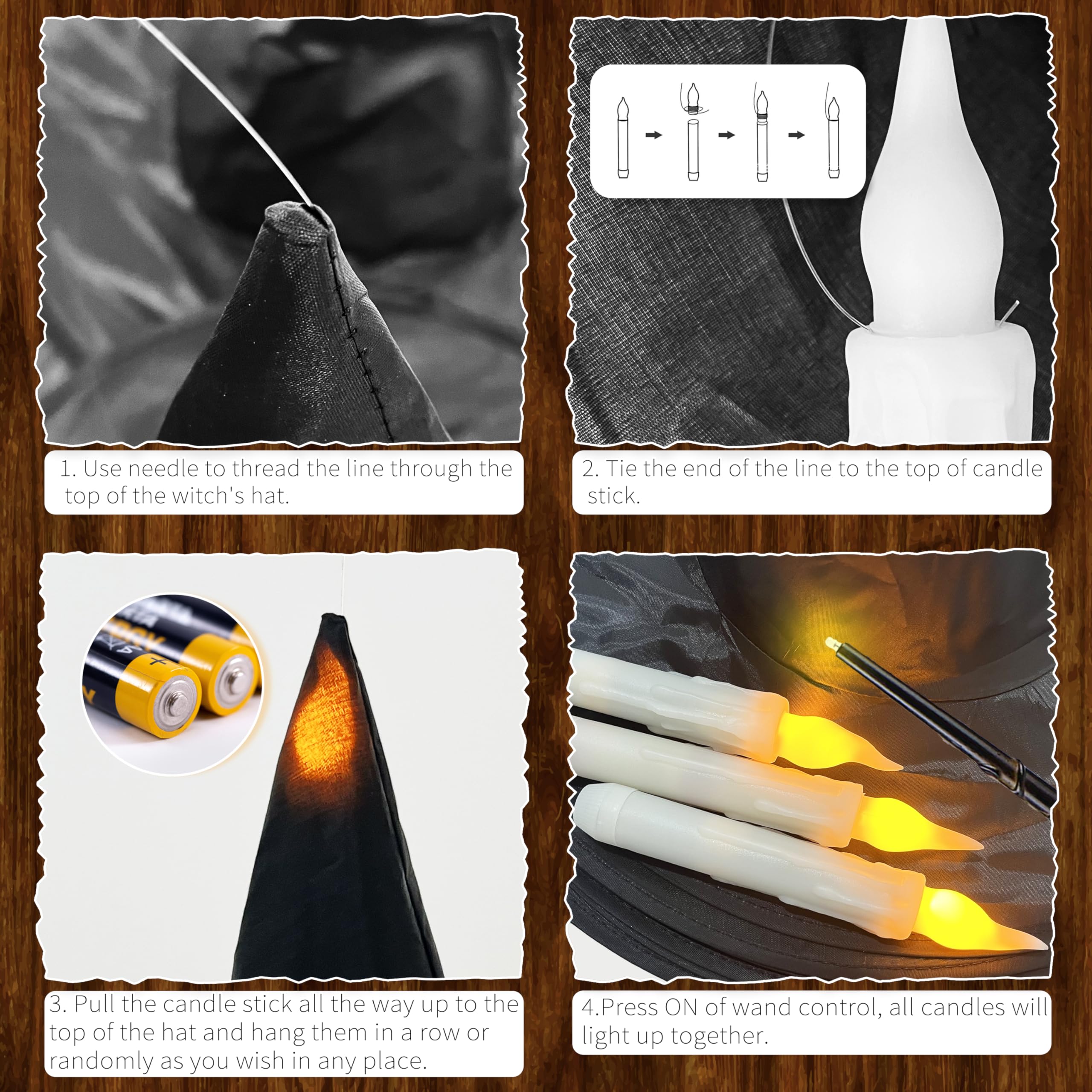 Fayoo Floating Candles With Wand, 12Pcs Magic Hanging Candles, Floating Light Up Witch Hats With Flameless Candle With Wand Remo