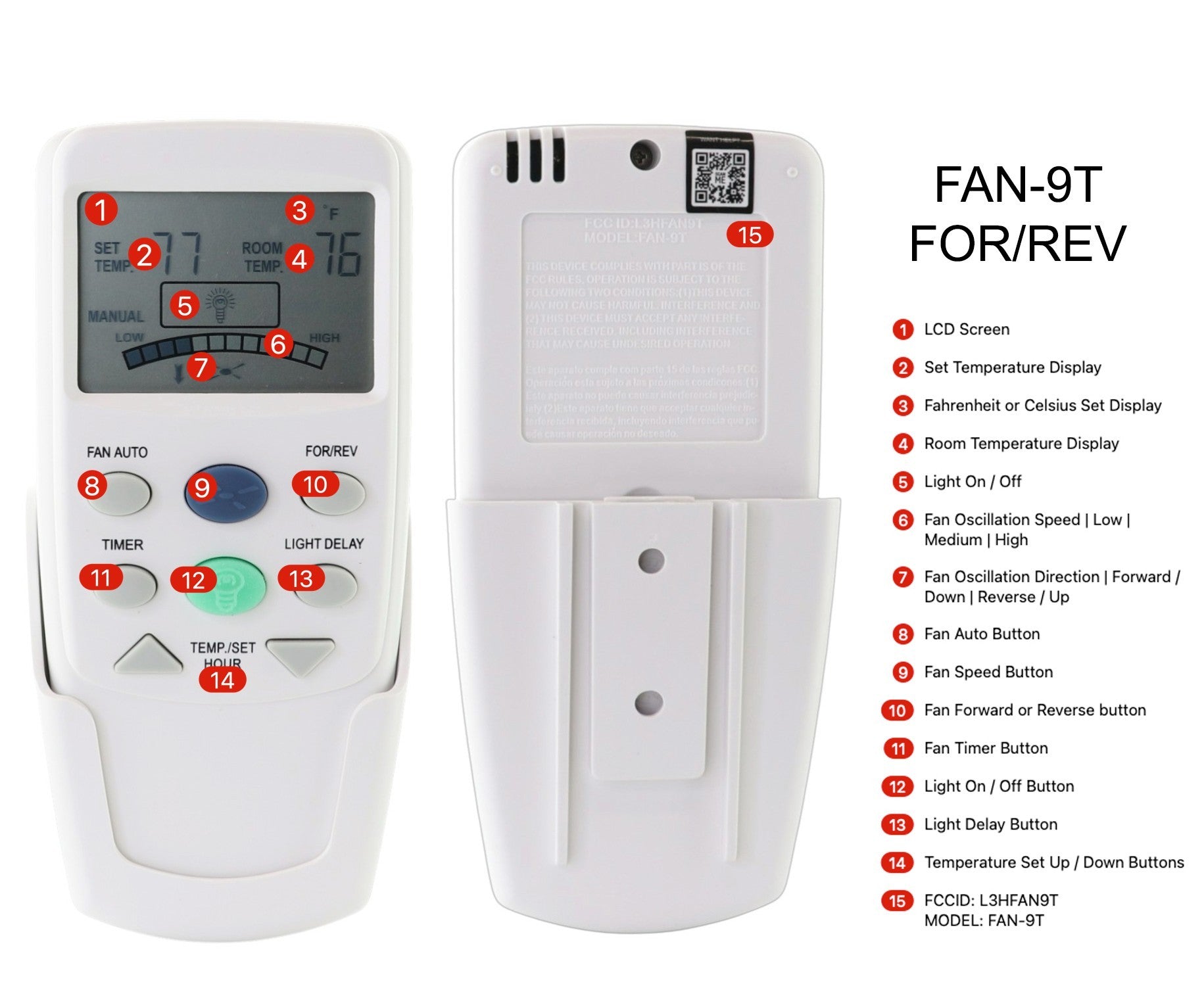 Anderic Substitute for Hampton Bay FAN25T Thermostatic Ceiling Fan Remote Control [FAN9TR]