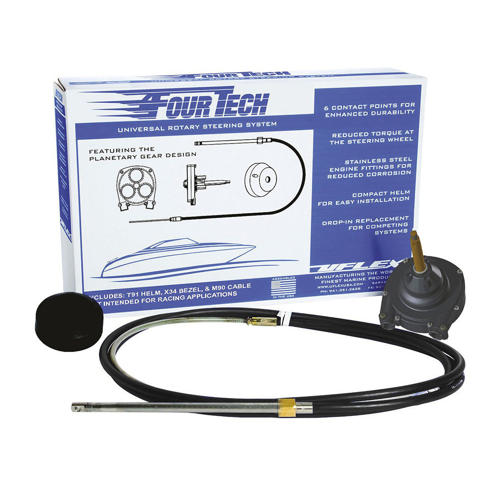 Uflex Fourtech 12&#39; Black Mach Rotary Steering System W/Helm, Bezel &Amp; Cable,WBAUVA001346585