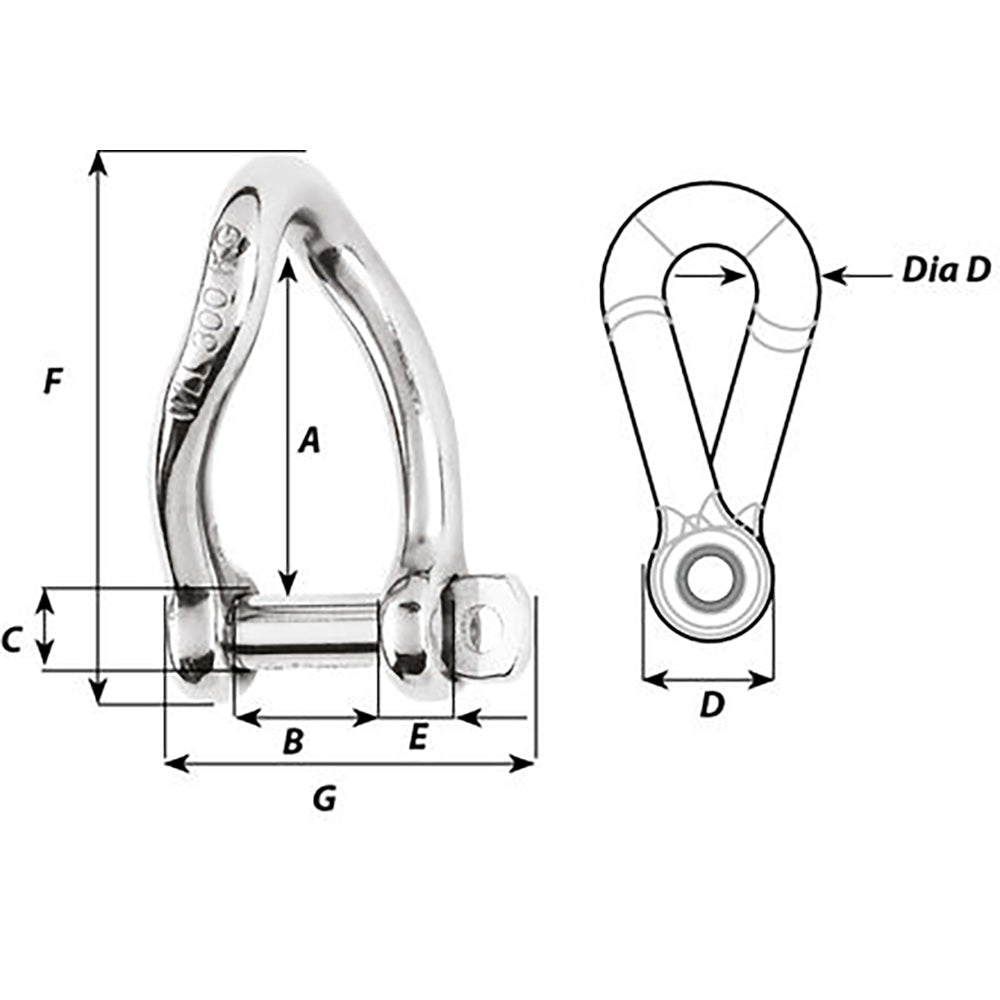 Wichard Self-Locking Twisted Shackle - 10Mm Diameter - 13/32'',WBAUVB084GKJPH3