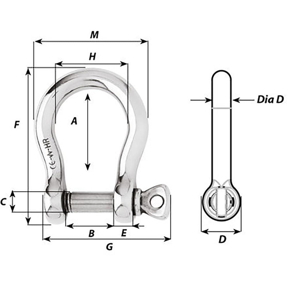 Wichard Hr Bow Shackle - 8Mm Pin Diameter,WBAUVA001346633