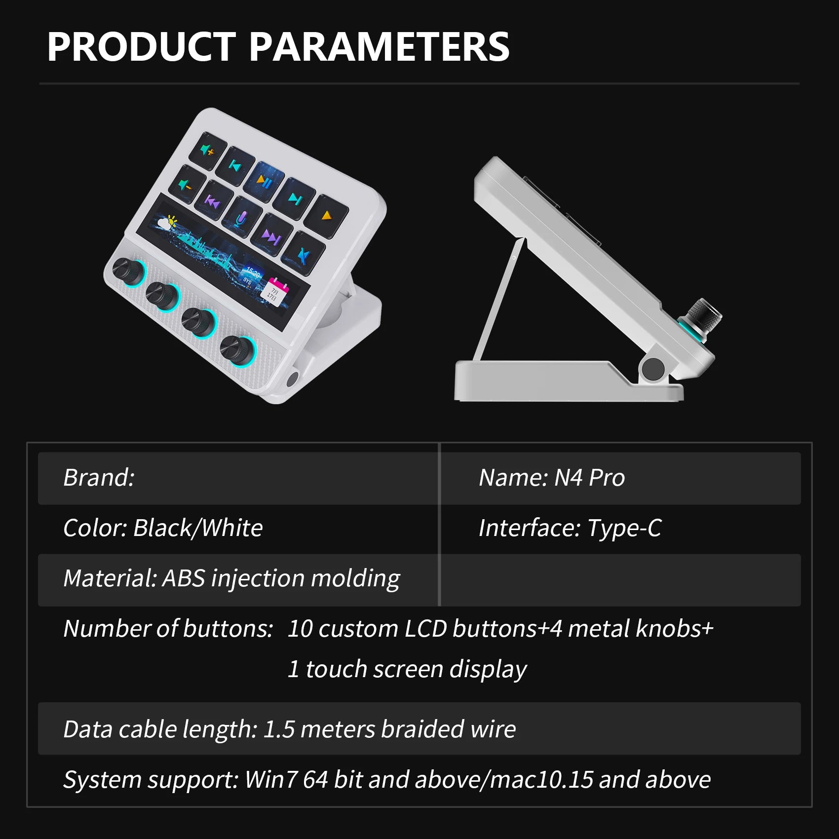 Mirabox N4 Pro Visual Stream Deck, 10-Key Programmable Macro Keyboard, Stream Controler for OBS Twitch YouTube Streaming