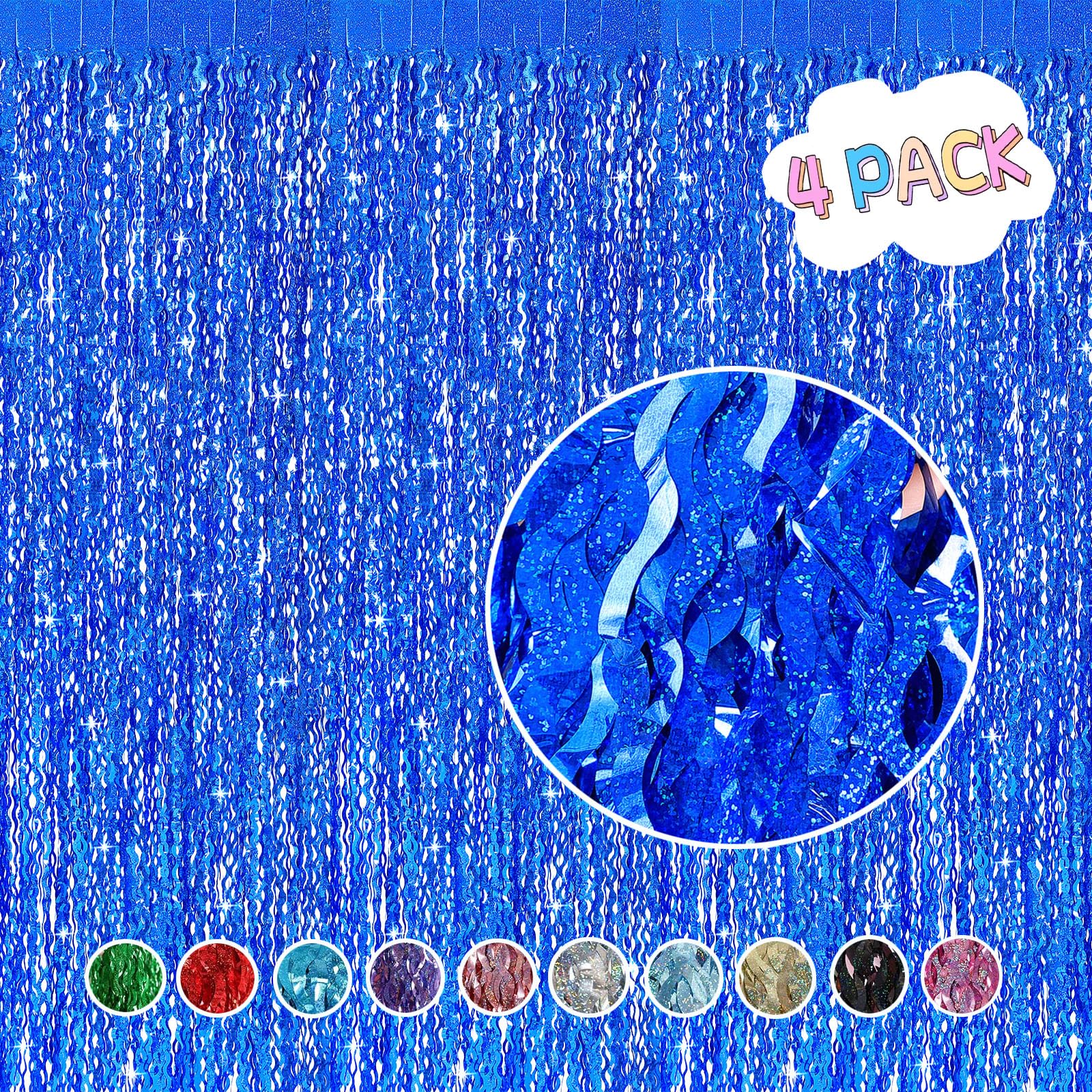 4 Pack Navy Blue Wavy Foil Fringe Curtains Party Decorations   3.3 Ft X 6.6 Ft Streamer Tinsel Curtain Party Photo Backdrops For