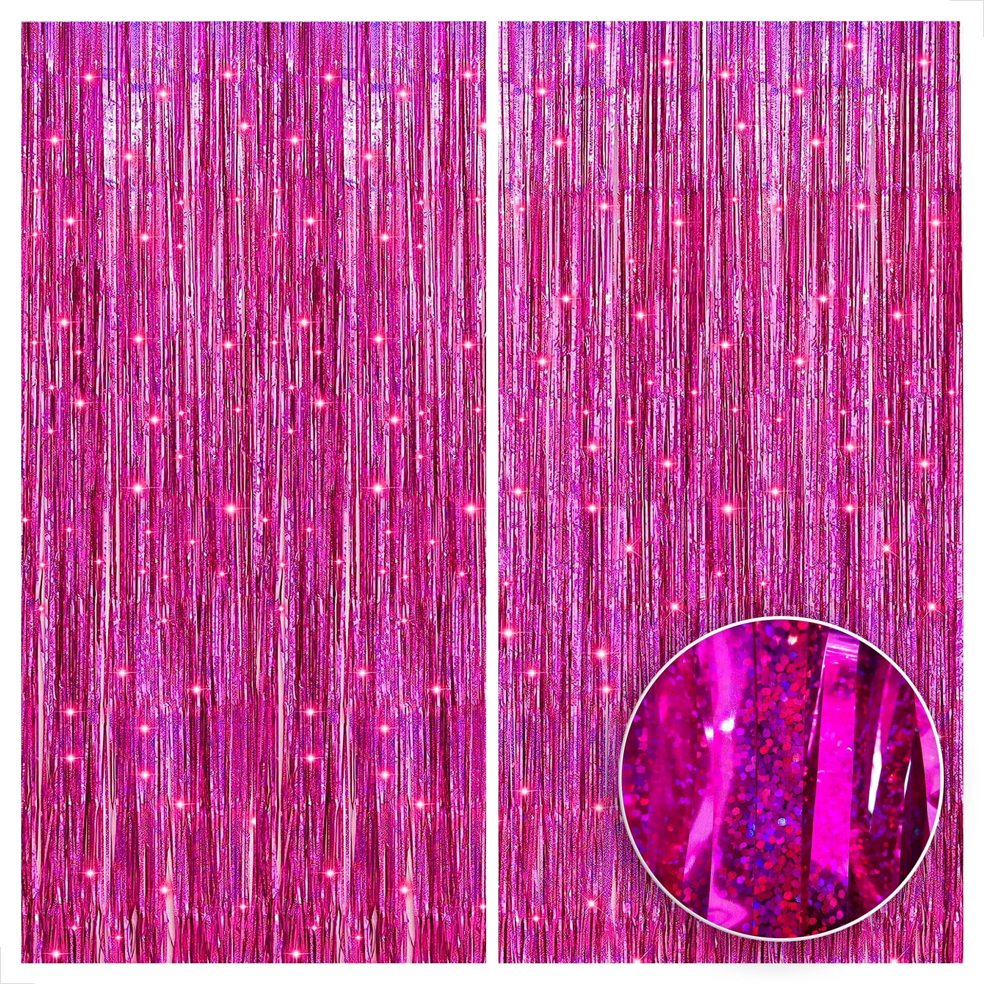 Katchon, Iridescent Hot Pink Backdrop Curtain   Large 3.2X8 Feet, Pack Of 2 | Pink Backdrop Fringe Curtain For Pink Birthday Dec