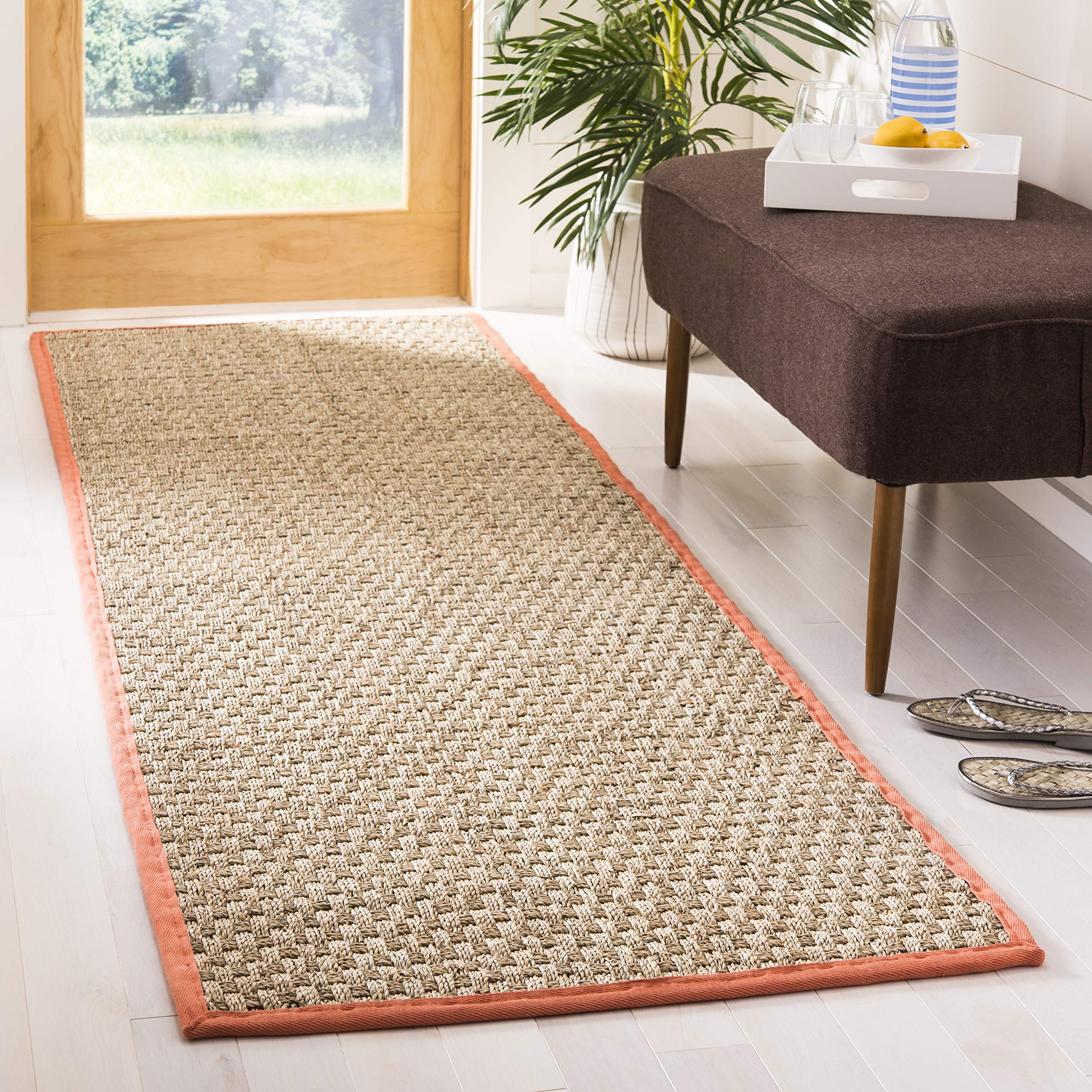 Safavieh Natural Fiber Collection 2 X 3 Rust Nf114Y Border Basketweave Seagrass Accent Rug