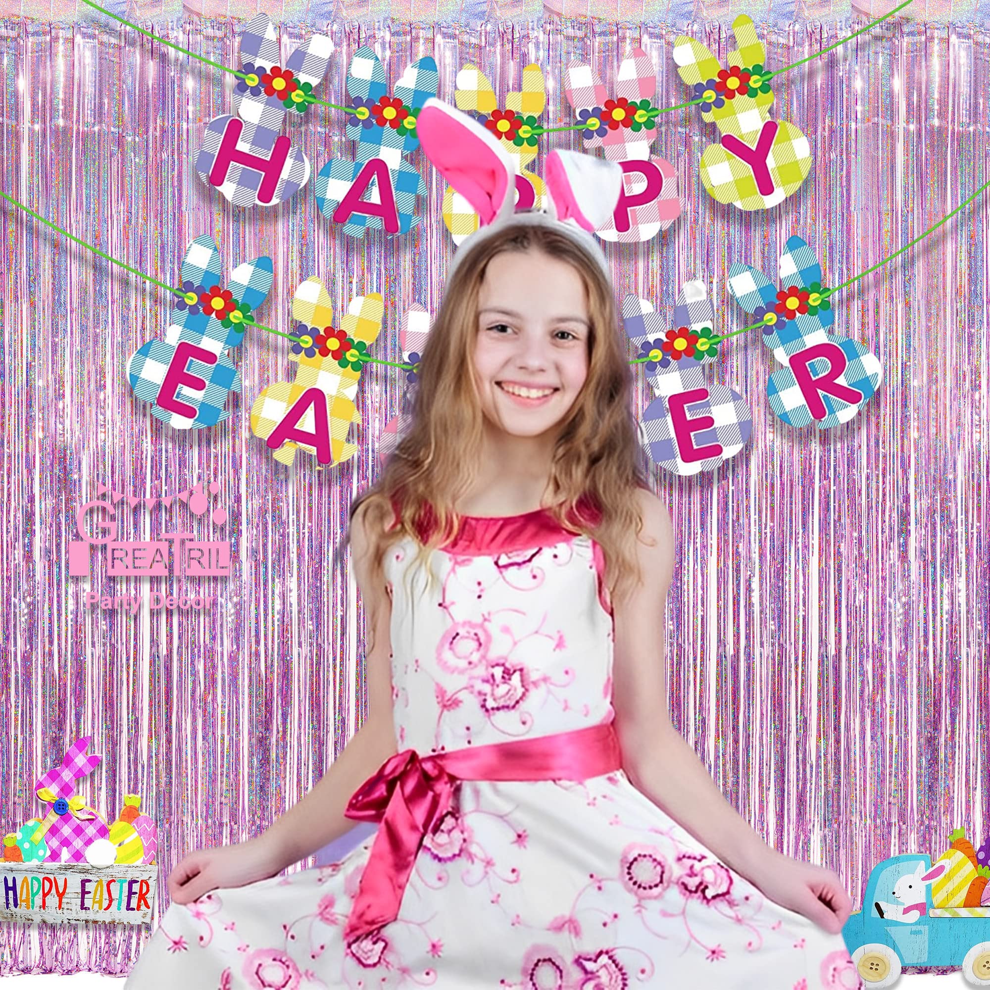 Pink Tinsel Curtain Party Backdrop   Greatril Glitter Foil Fringe Curtain Lilac Pink Party Decor Streamers For Birthday Girl Pri